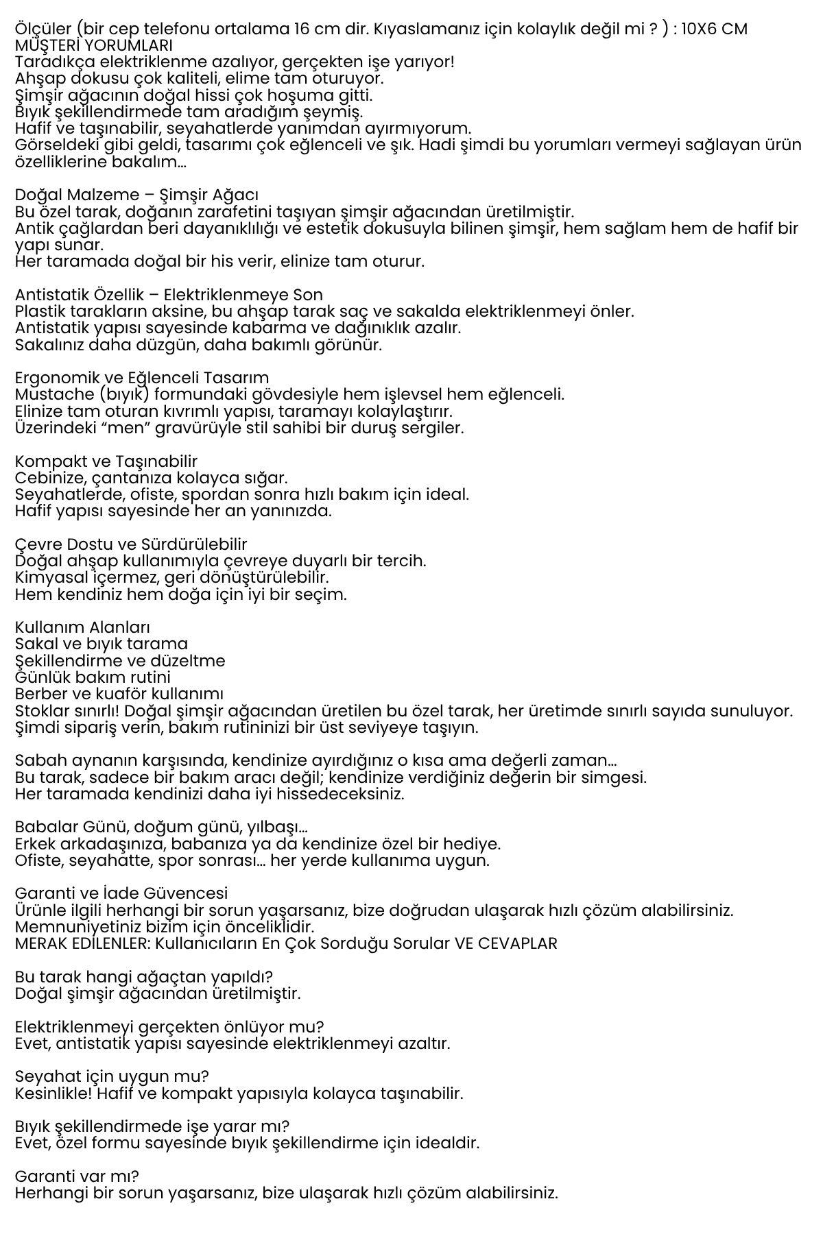 Ahşap Sakal ve Bıyık Tarağı – Antistatik Şimşir Tarak  722388