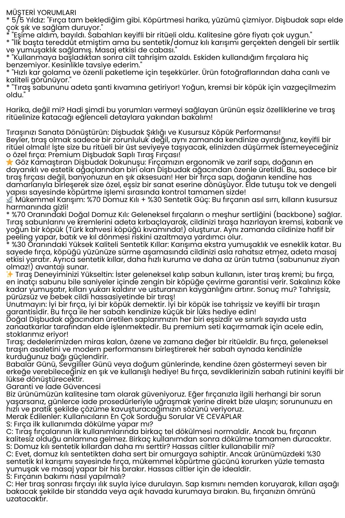 Premium Tıraş Fırçası - Dişbudak Saplı - %70 Domuz Kılı Karışımı | Yoğun Köpük, Pürüzsüz Tıraş 722390