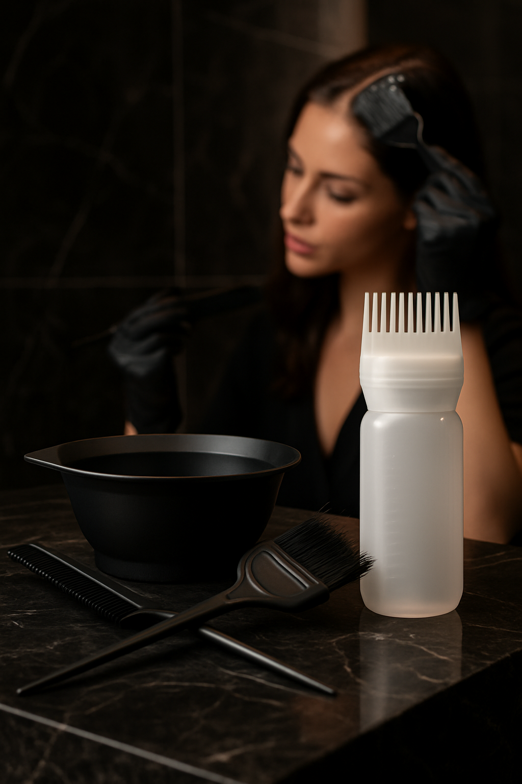 Saç Boyama Seti 3’lü ve Saç Boyası Eşit Dağıtım Şişesi  Tarak, Seti Fırça, Boya Kabı 722392