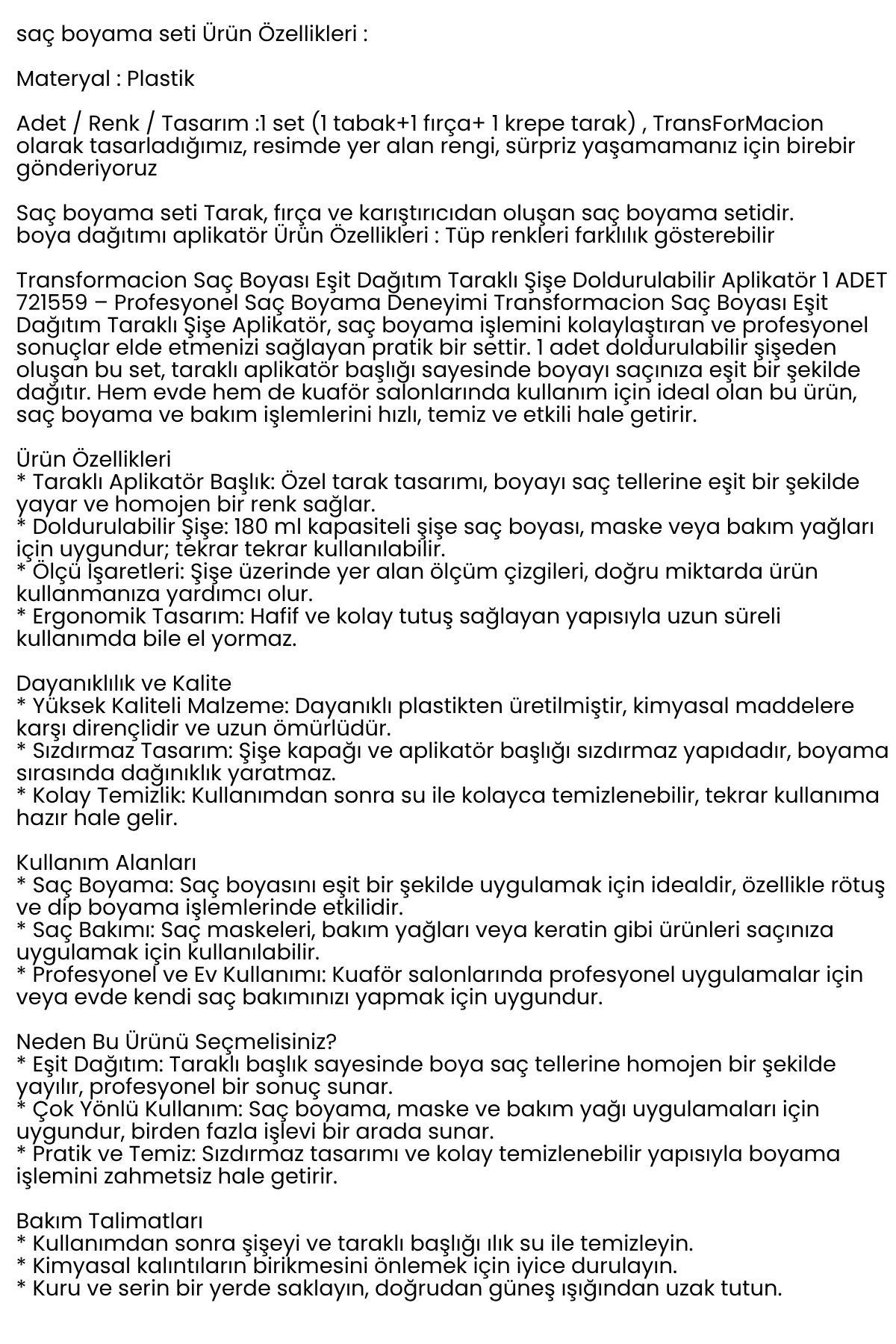 Saç Boyama Seti 3’lü ve Saç Boyası Eşit Dağıtım Şişesi  Tarak, Seti Fırça, Boya Kabı 722392