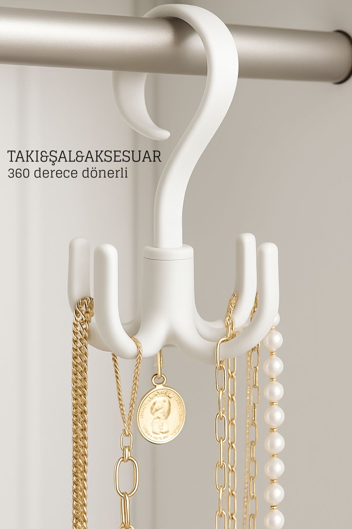 360° Dönerli Kancalı Çok Amaçlı Askı - Dolap İçi Düzenleyici Takı Askısı Şal Askısı 722400