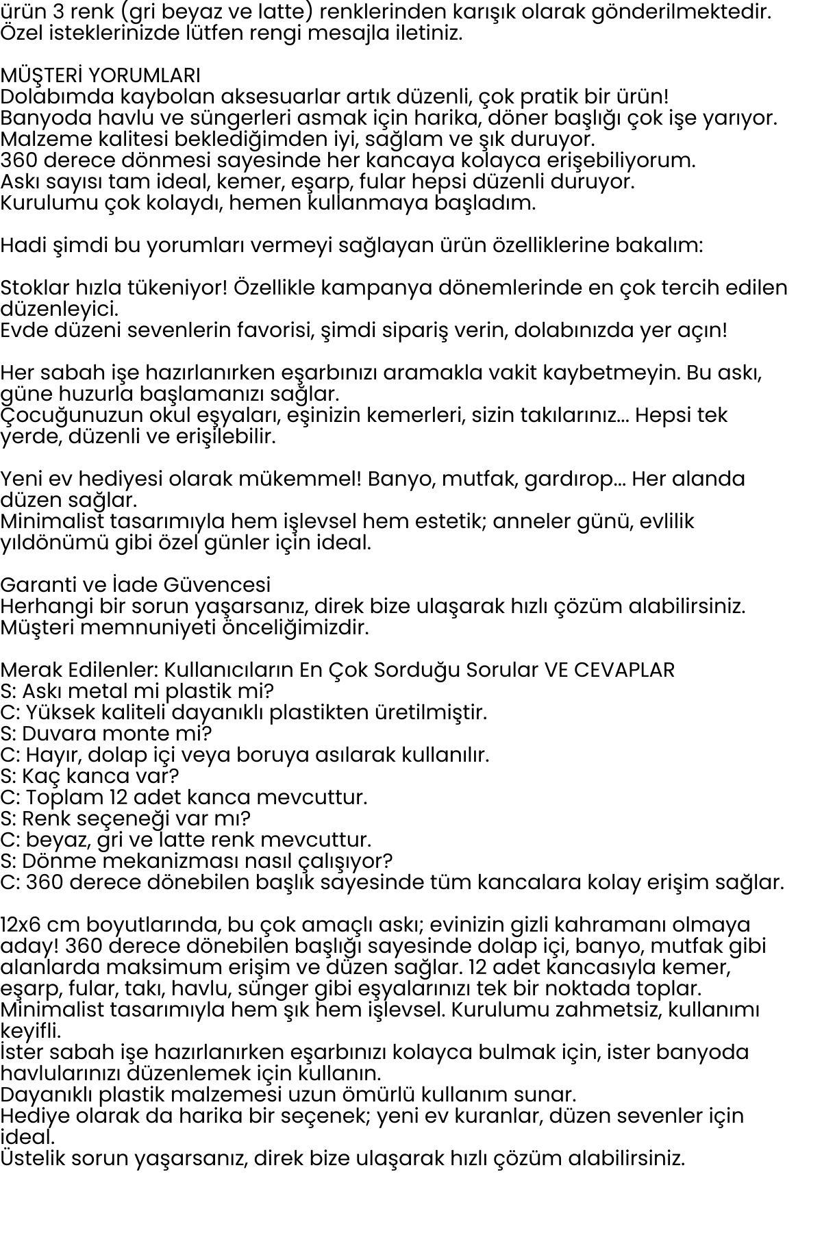 360° Dönerli Kancalı Çok Amaçlı Askı - Dolap İçi Düzenleyici Takı Askısı Şal Askısı 722400