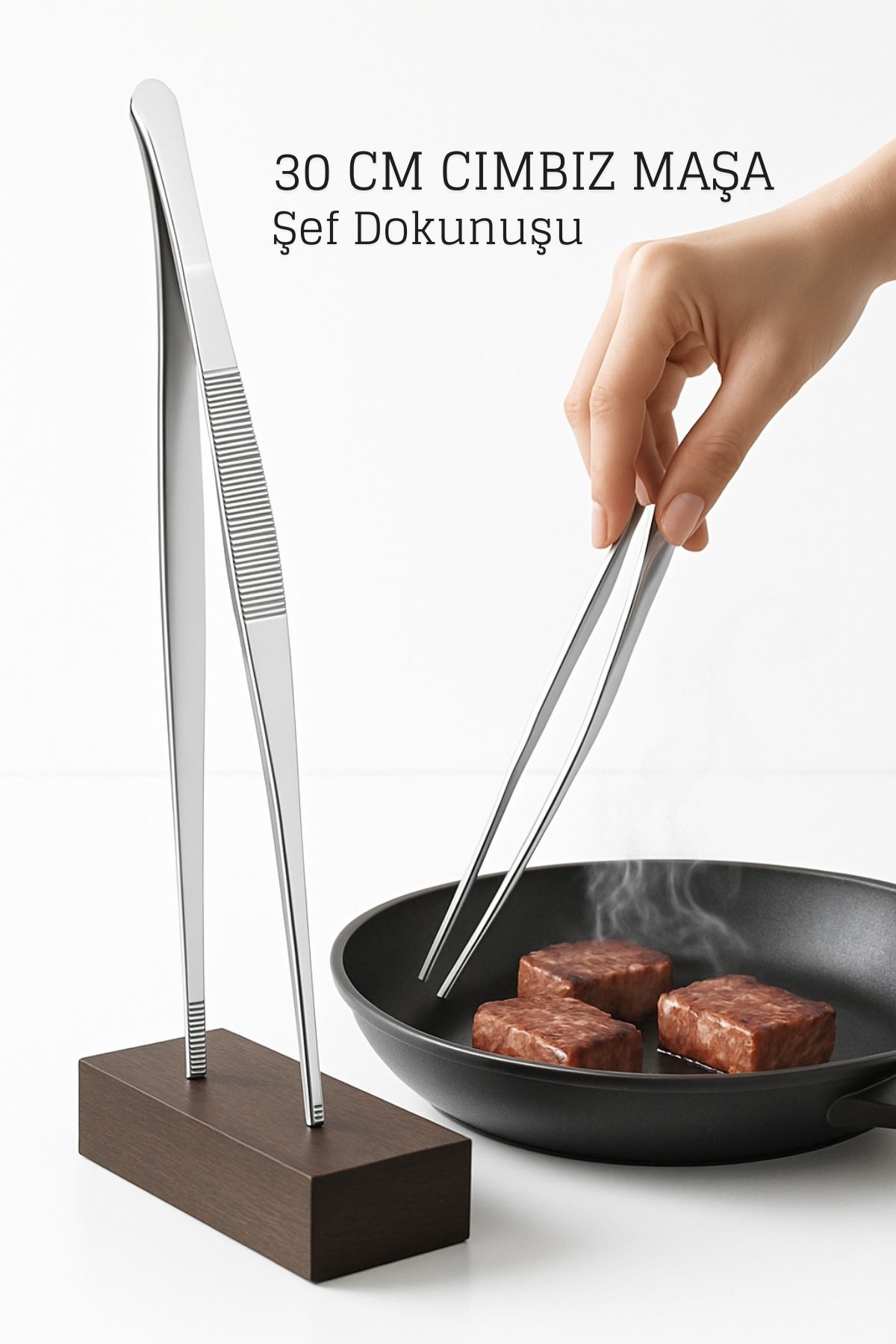 Paslanmaz Çelik Şef Cımbızı 30 cm – Mutfak Maşası Kızartma Maşası 722401