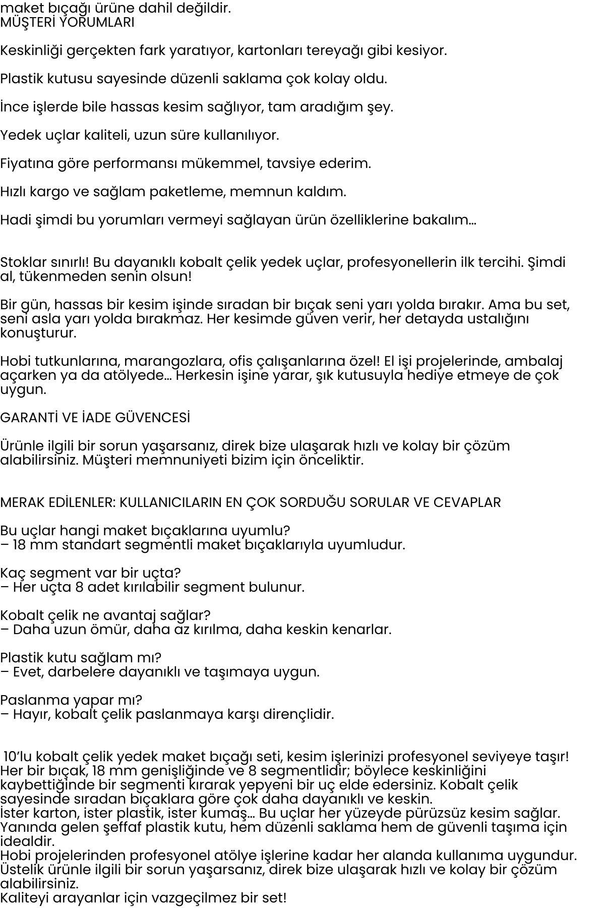 10'lu Kobalt Çelik Maket Bıçağı Yedek Uç Seti – Dayanıklı ve Keskin 18 mm  722408