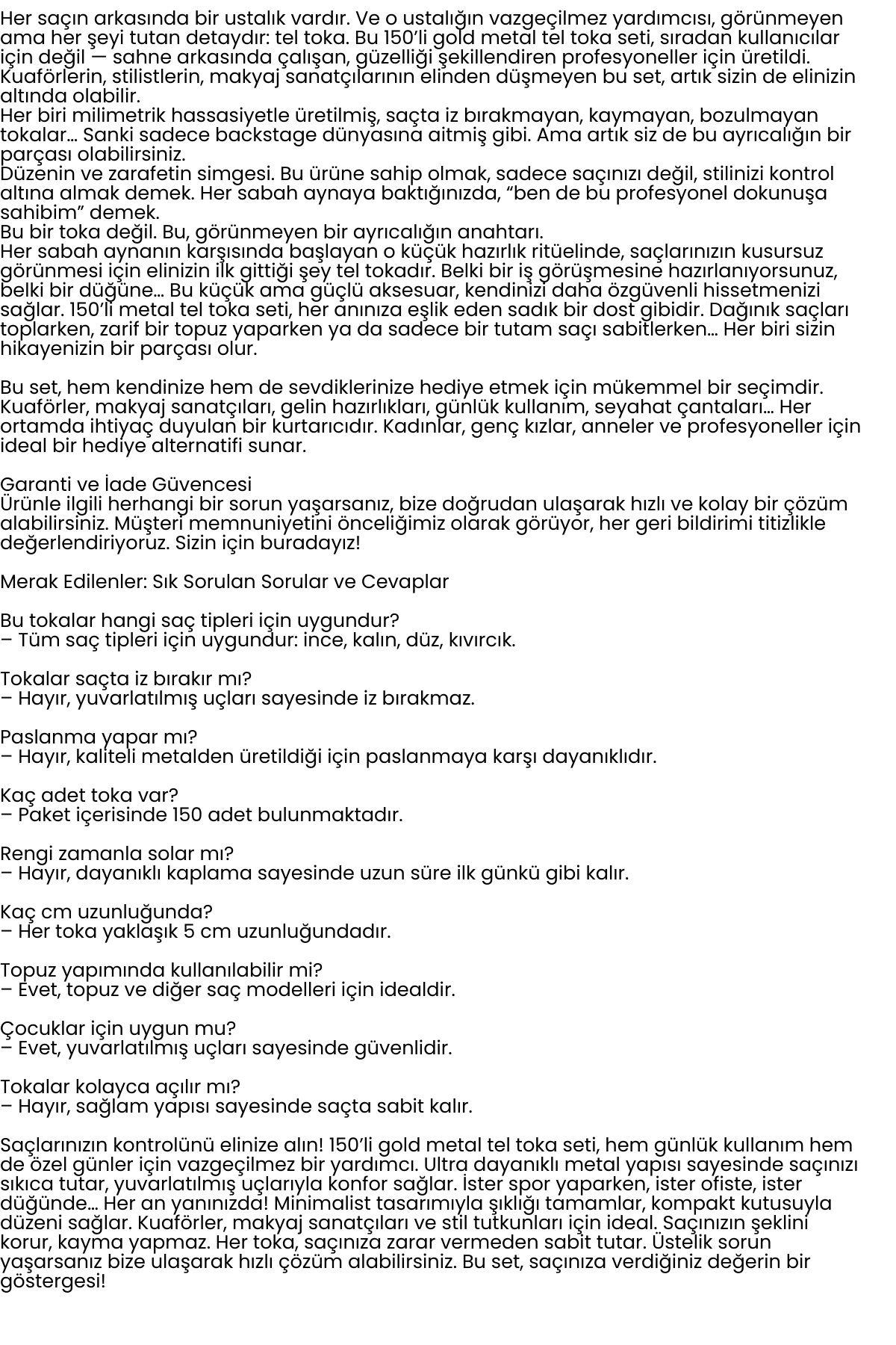 150’li Gold Metal Tel Toka Seti – Profesyonel Saç Şekillendirme İçin 722417