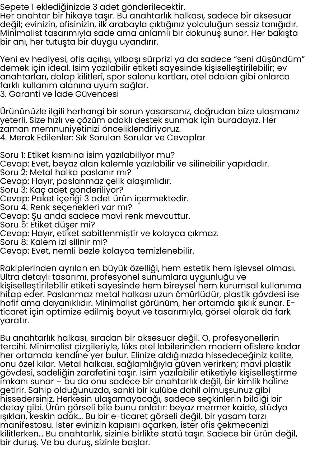 Etiketli 3'lü Anahtarlık Halkası – İsim Yazılabilir, Metal Halka ile Şık Tasarım 722421