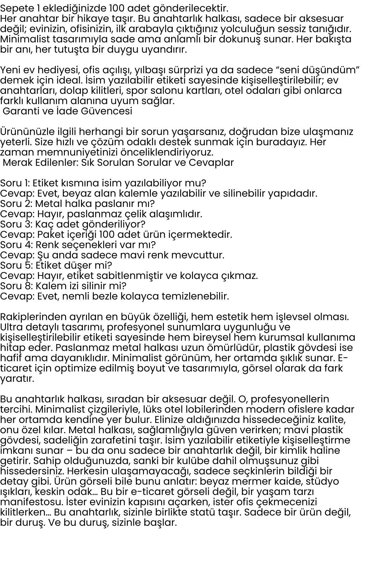 Etiketli 100'lü Anahtarlık Halkası – İsim Yazılabilir, Metal Halka ile Şık Tasarım 722422