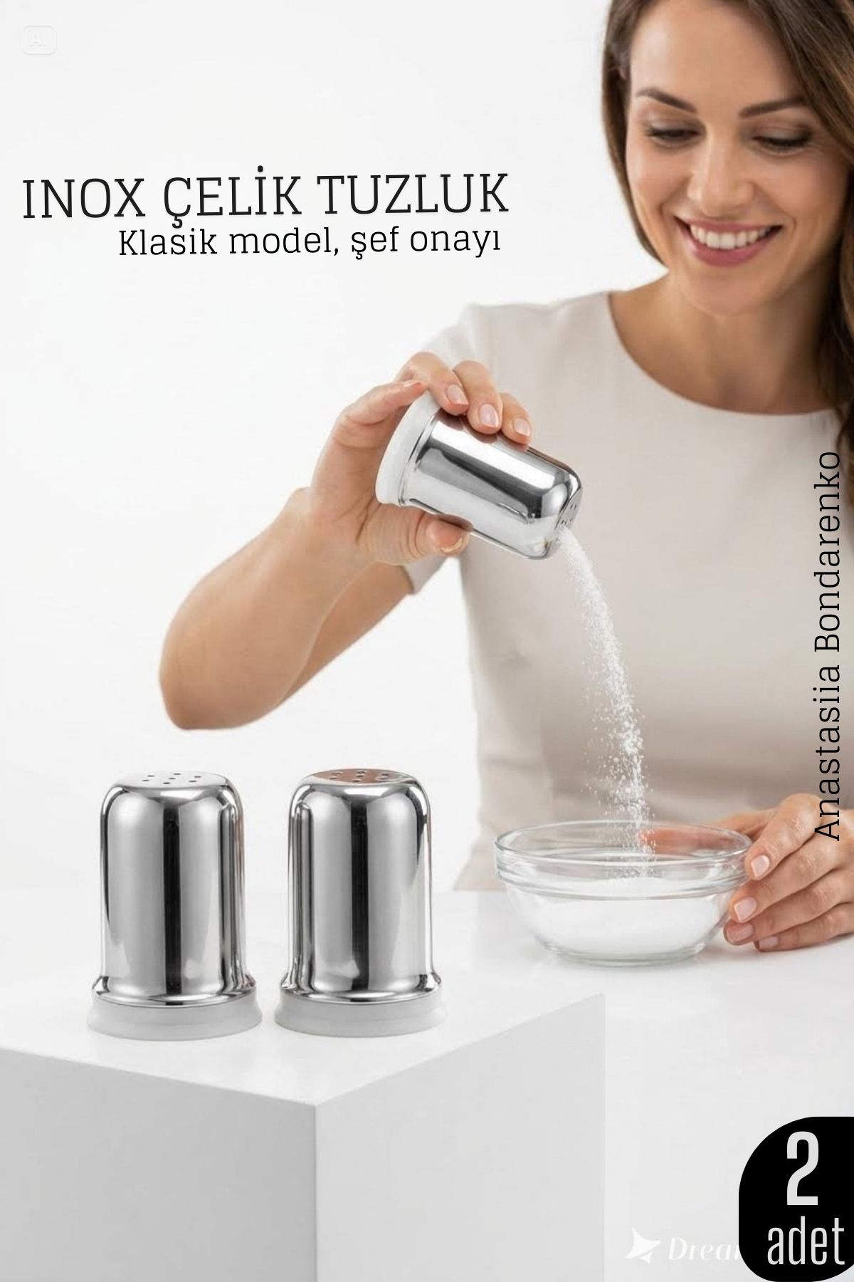 Inox Mini Tuzluk - 2 li SET Paslanmaz Çelik – 6x3,5 cm Şık Sofra Yardımcısı 722425