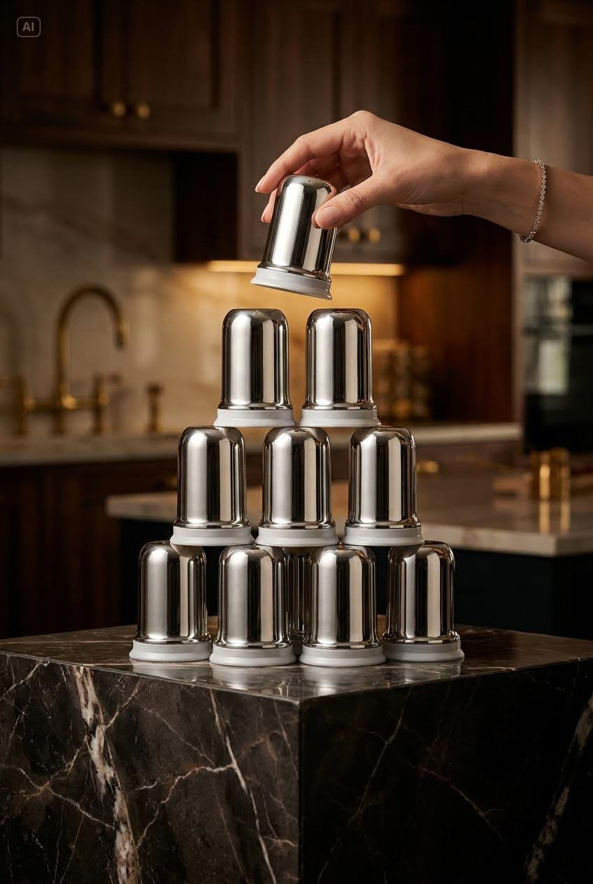 Inox Mini Tuzluk - 12 li SET Paslanmaz Çelik – 6x3,5 cm Şık Sofra Yardımcısı 722426