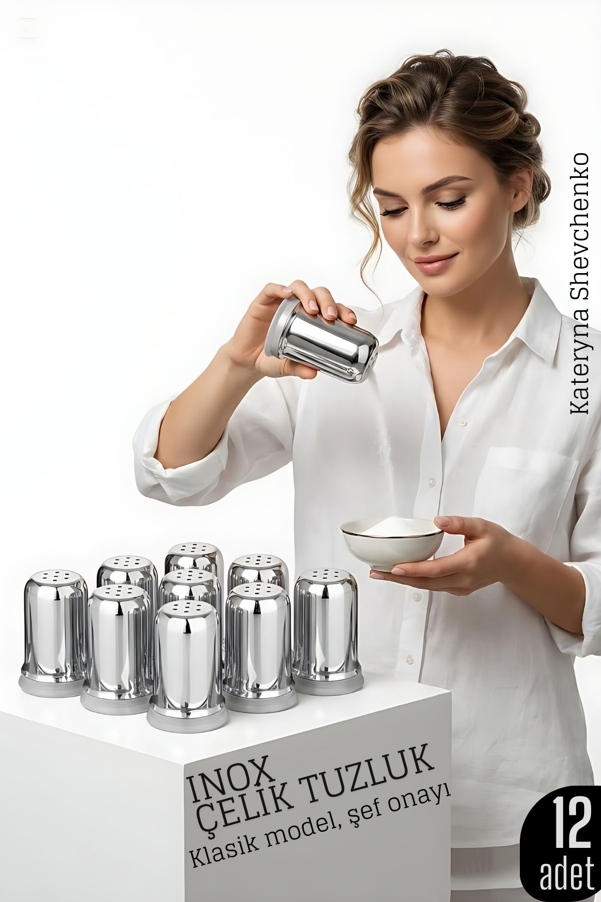 Inox Mini Tuzluk - 12 li SET Paslanmaz Çelik – 6x3,5 cm Şık Sofra Yardımcısı 722426