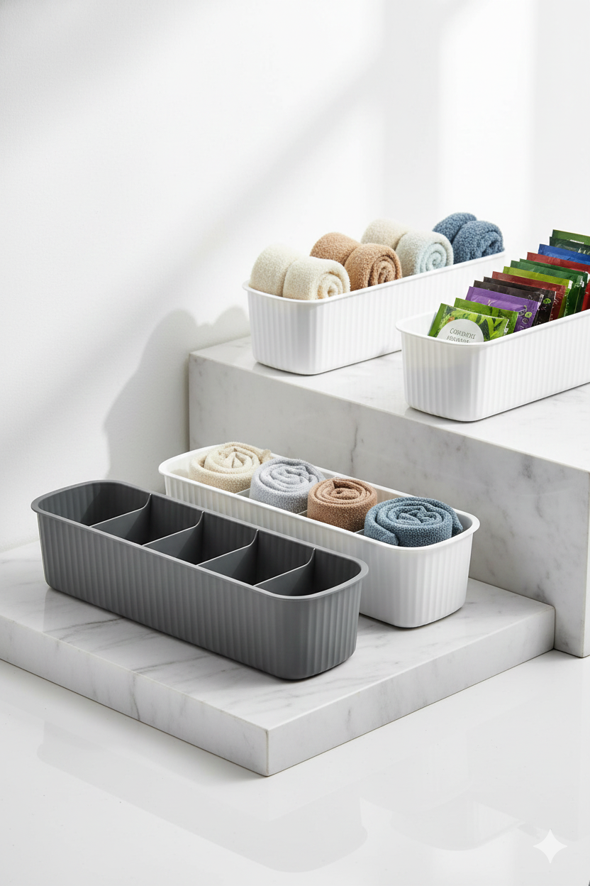 5 Bölmeli Dolap ve Çekmece İçi 2’li Set Organizer Kutusu (Gri & Beyaz) 722440