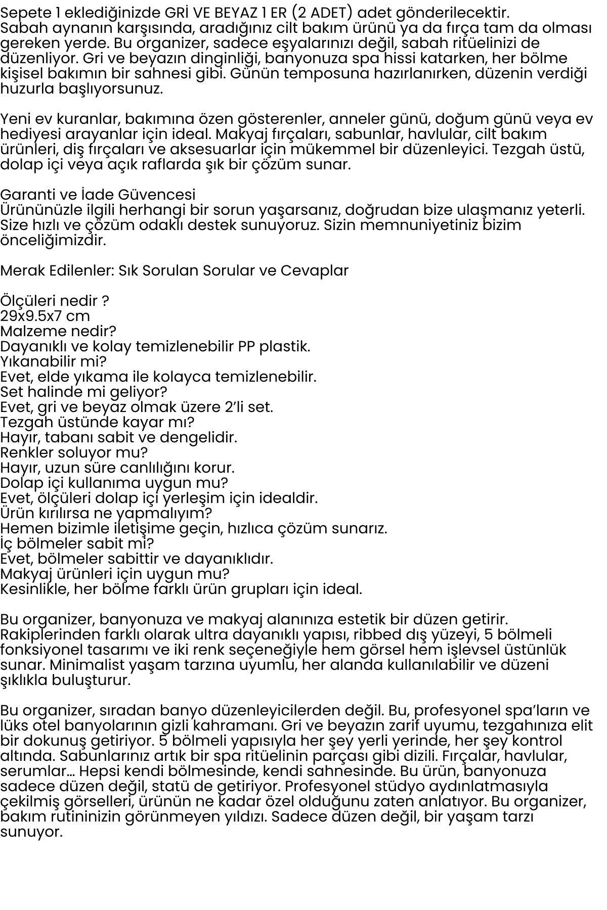 5 Bölmeli Banyo ve Makyaj Organizer Kutusu Gri & Beyaz 2’li Set  Tezgah Üstü Düzenleyici 722442