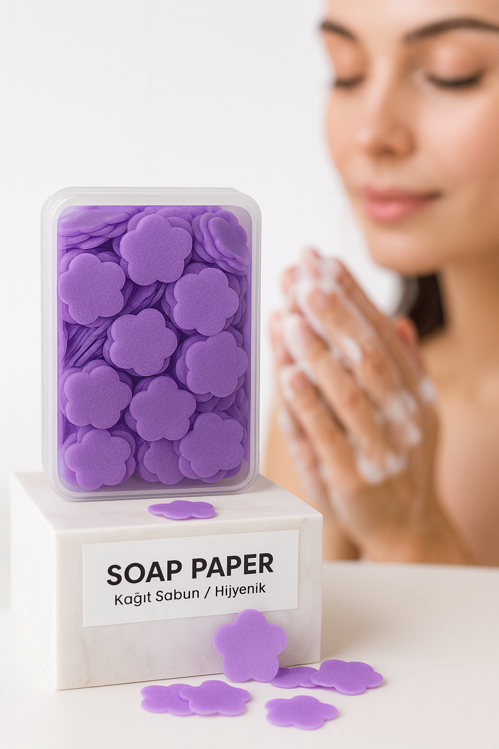 Parfümlü Elde Eriyen Kağıt Sabun - 100 lü paket Sihirli Sabun – Hijyenik Seyahat Kutusu 722443