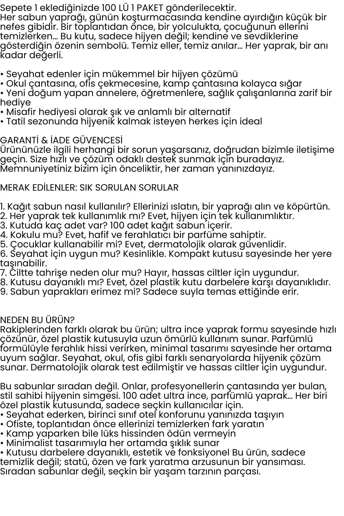 Parfümlü Elde Eriyen Kağıt Sabun - 100 lü paket Sihirli Sabun – Hijyenik Seyahat Kutusu 722443
