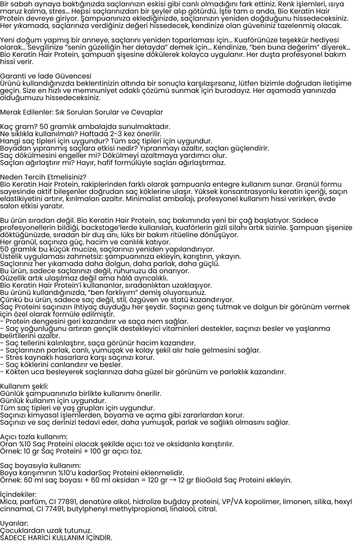 Saç Bakım Proteini Yıpranmış Saçlar İçin 50g Hair Protein  722447