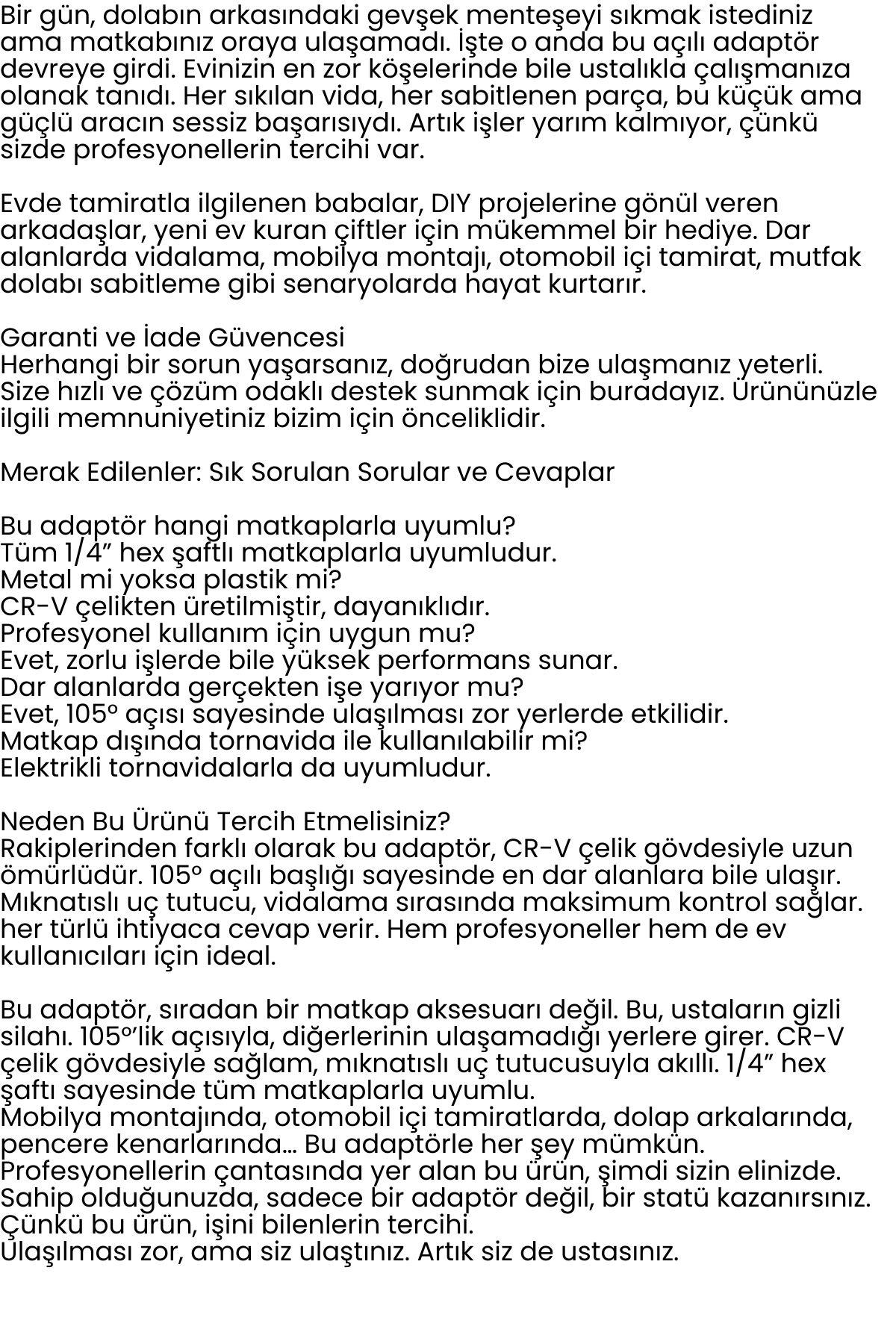 105° Açılı Matkap Adaptörü Seti – 1/4” Hex Şaftlı 722453