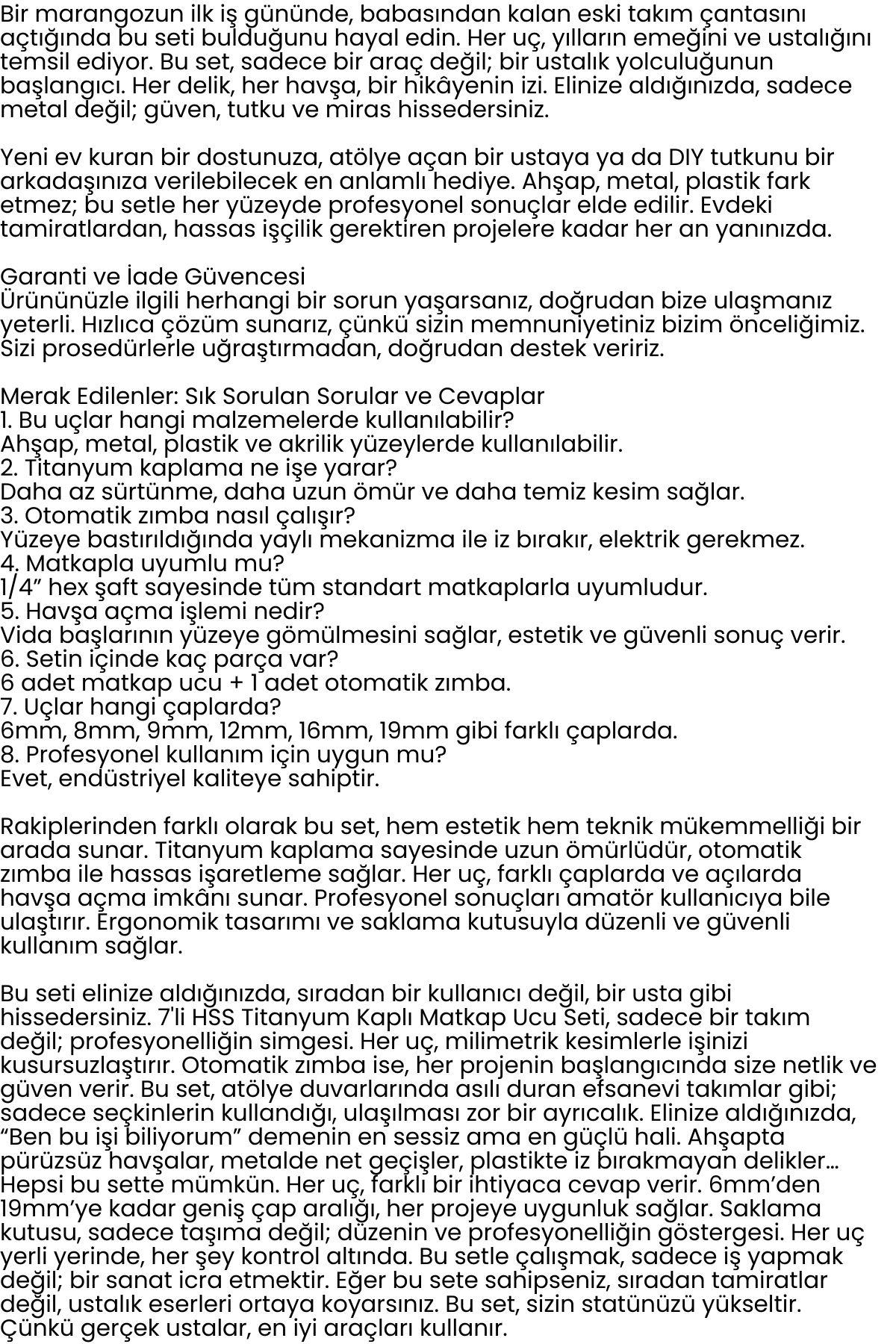 7'li HSS Titanyum Kaplı Kılavuz ve Havşa Matkap Ucu Seti + Otomatik Zımba 722454