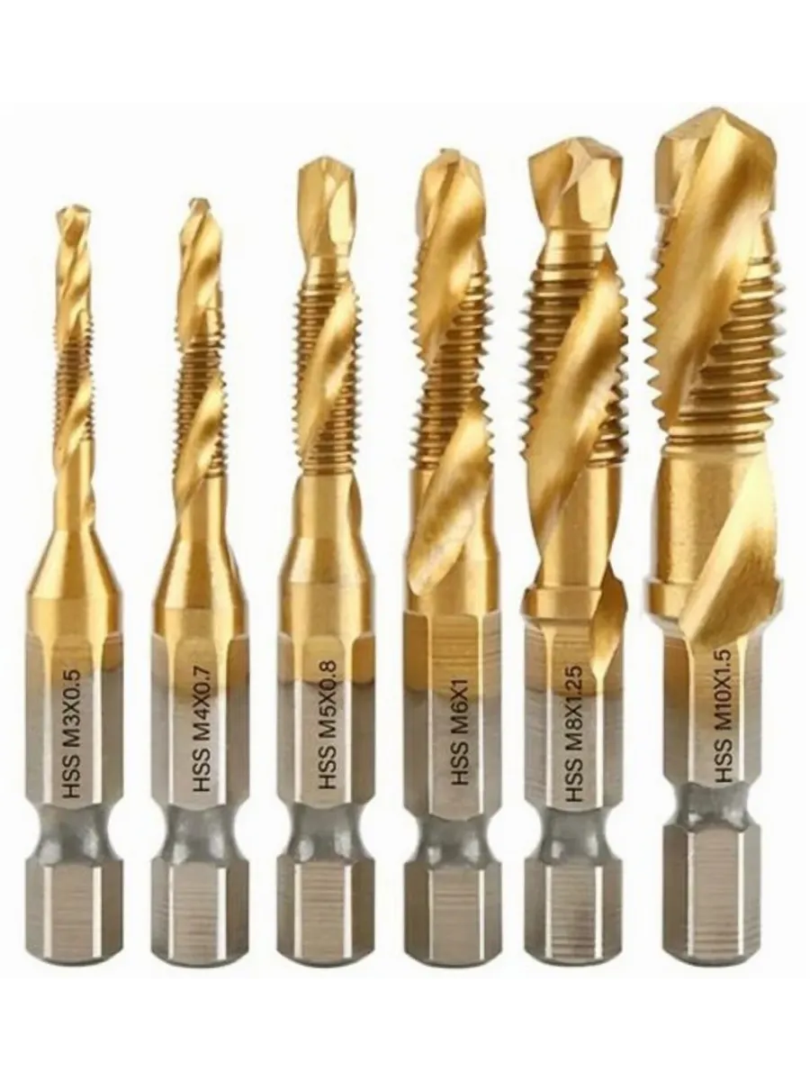 Kılavuzlu HSS Matkap Ucu 6'lı SET M3-M10 Titanyum Kaplamalı 722456