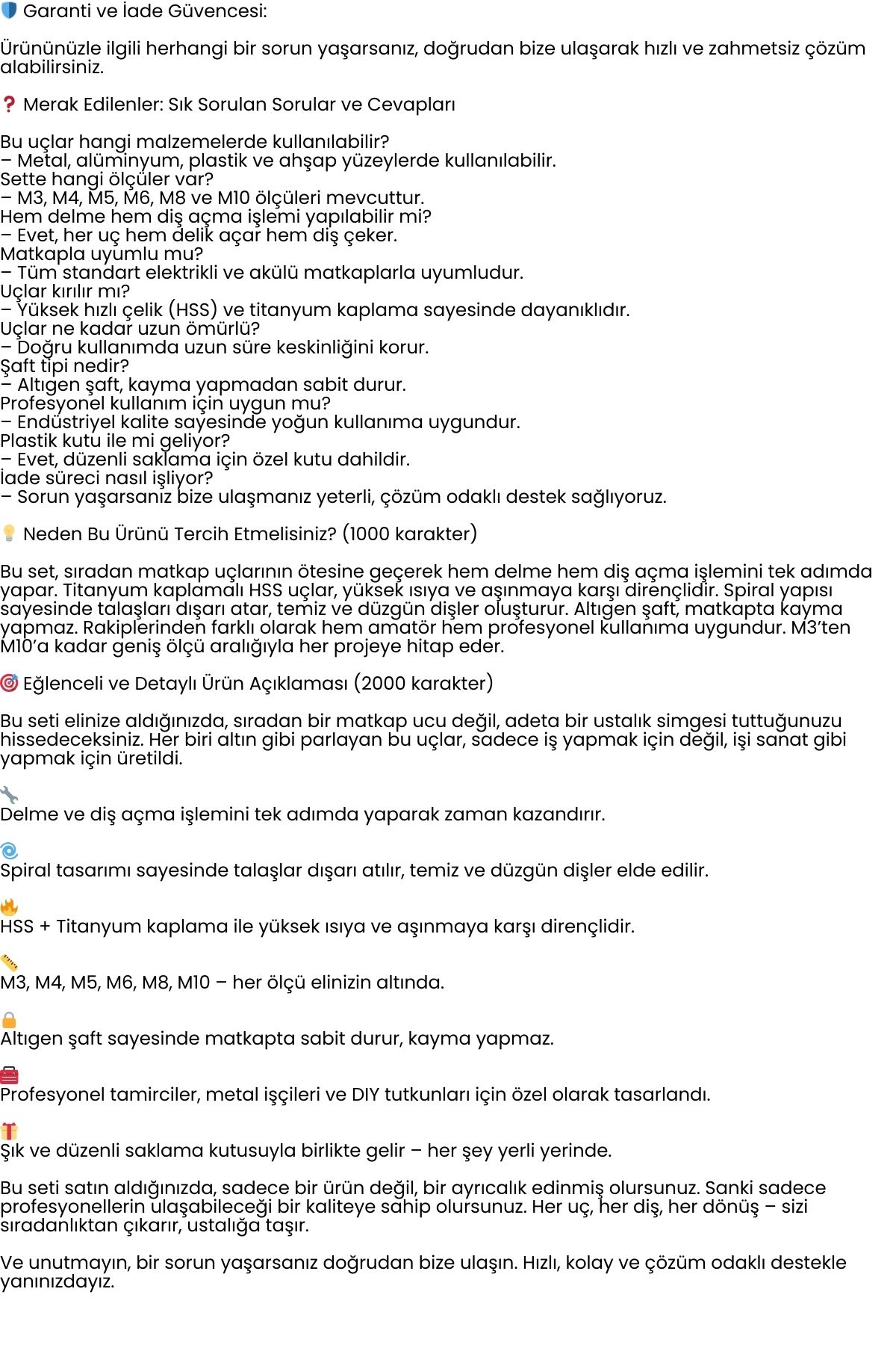 Kılavuzlu HSS Matkap Ucu 6'lı SET M3-M10 Titanyum Kaplamalı 722456