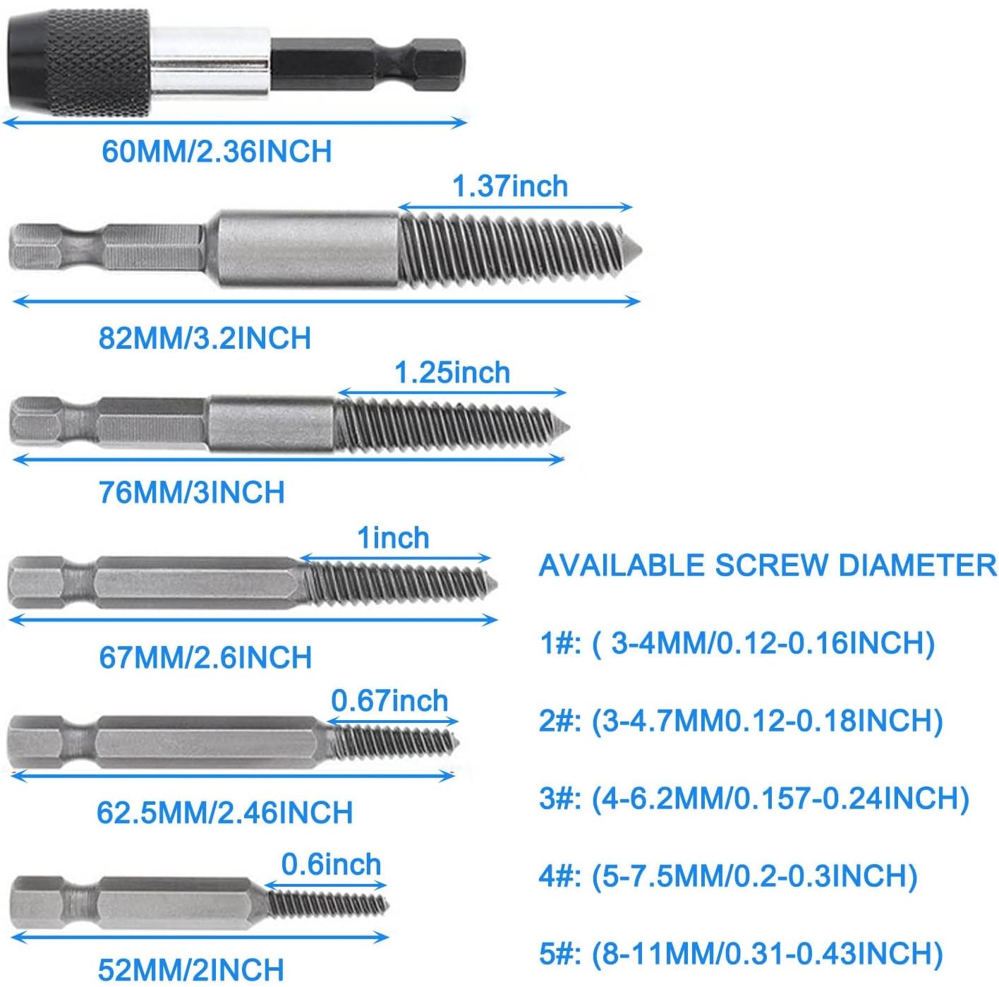 Bits Uzatmalı Ters Kılavuz 6 lı Set Saf Çelik Kırık Civata Vida Sökücü  722457
