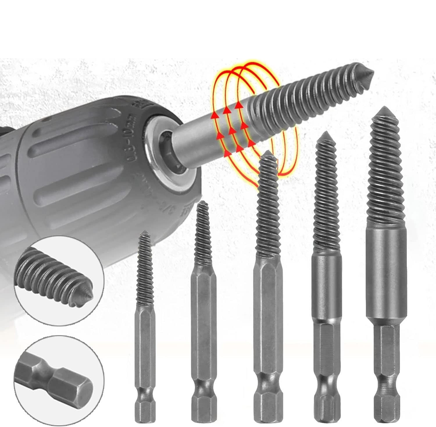 Bits Uzatmalı Ters Kılavuz 6 lı Set Saf Çelik Kırık Civata Vida Sökücü  722457