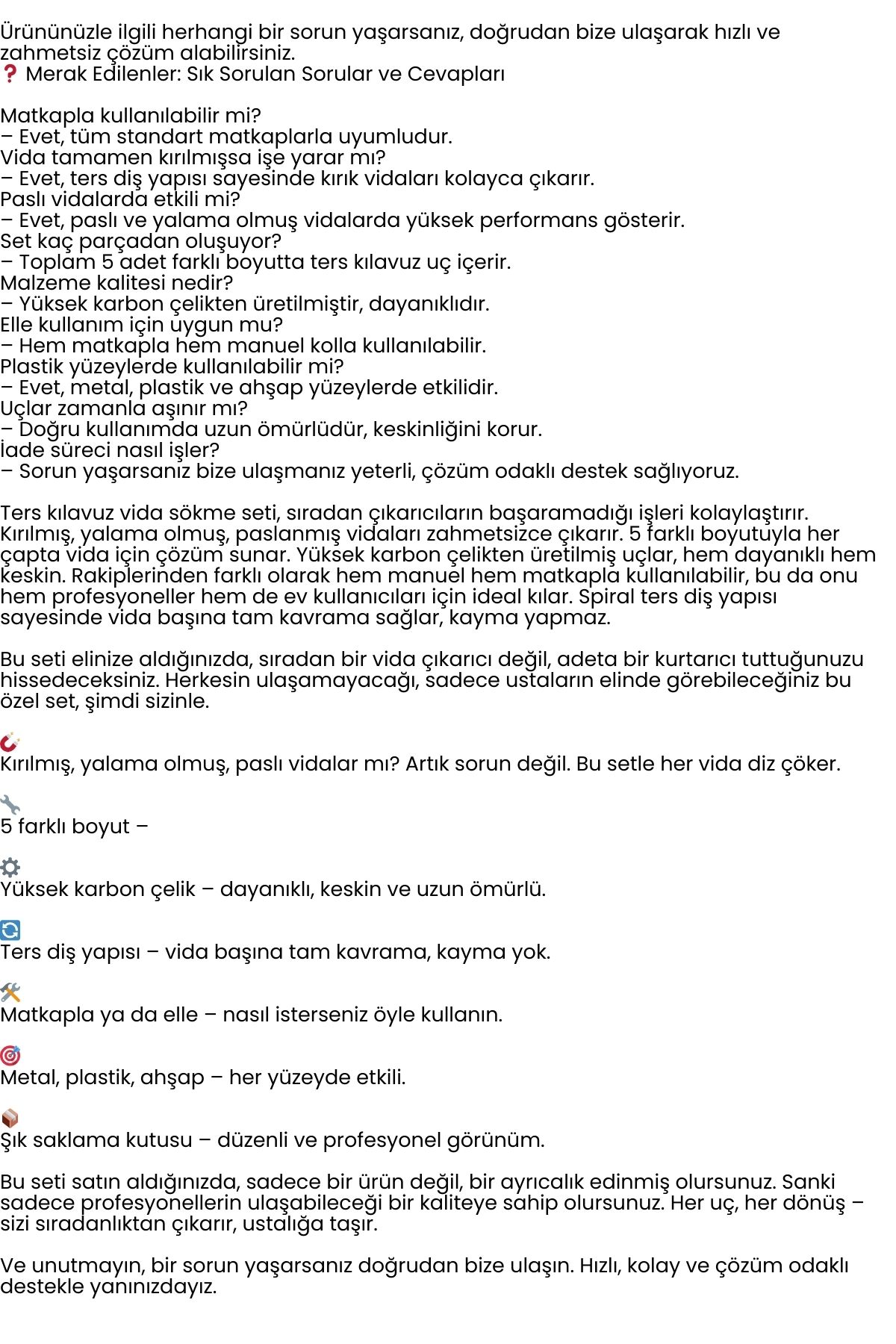 Bits Uzatmalı Ters Kılavuz 6 lı Set Saf Çelik Kırık Civata Vida Sökücü  722457