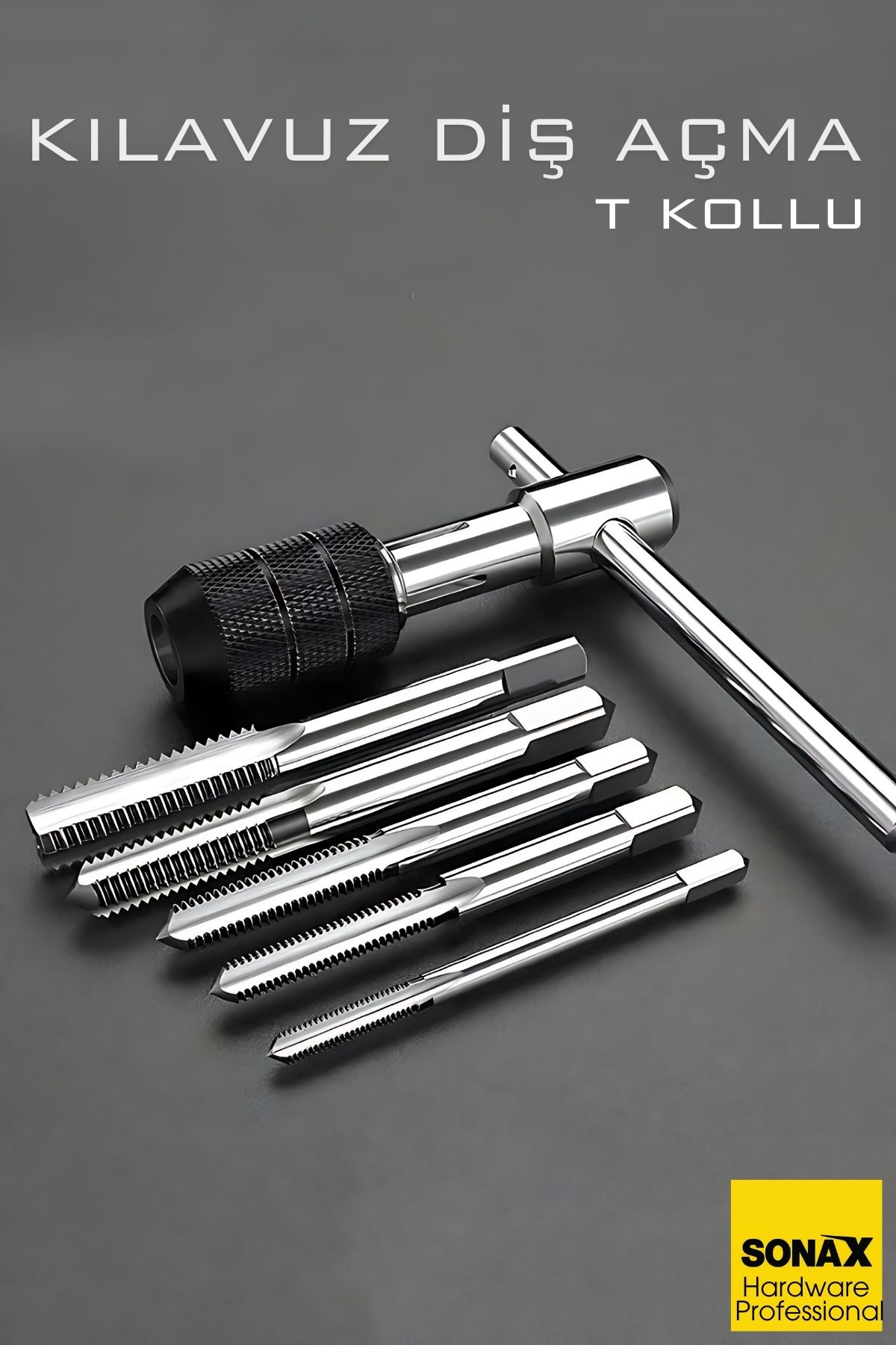 6'lı Diş Açma Kılavuz Seti – T-Kollu, Endüstriyel Çelik, M6-M12 Arası Dişli Matkap Ucu 722458
