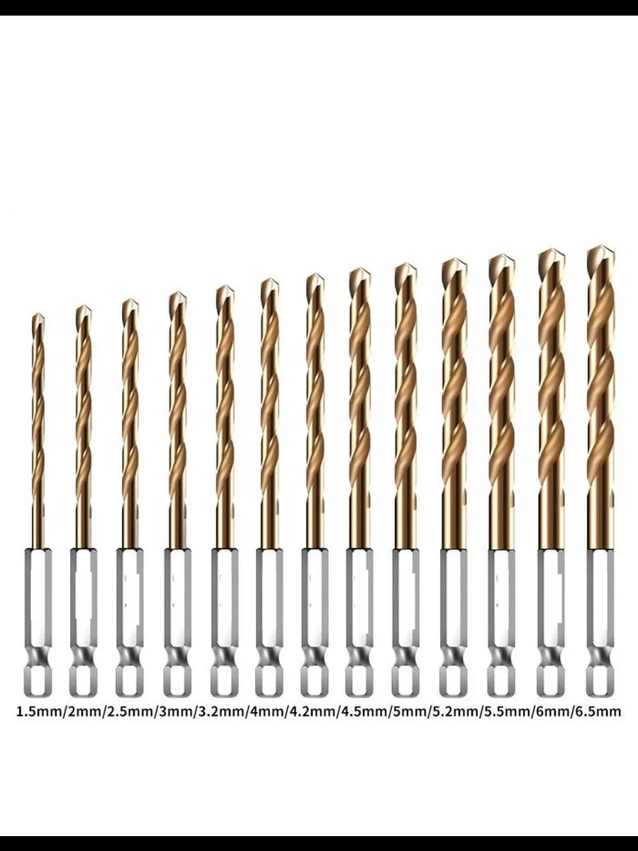 HSS Matkap Ucu 1/4 HEX  13 Parça HSS Tungsten Karbür Matkap Uç 1.5-6.5mm Titanyum 722460