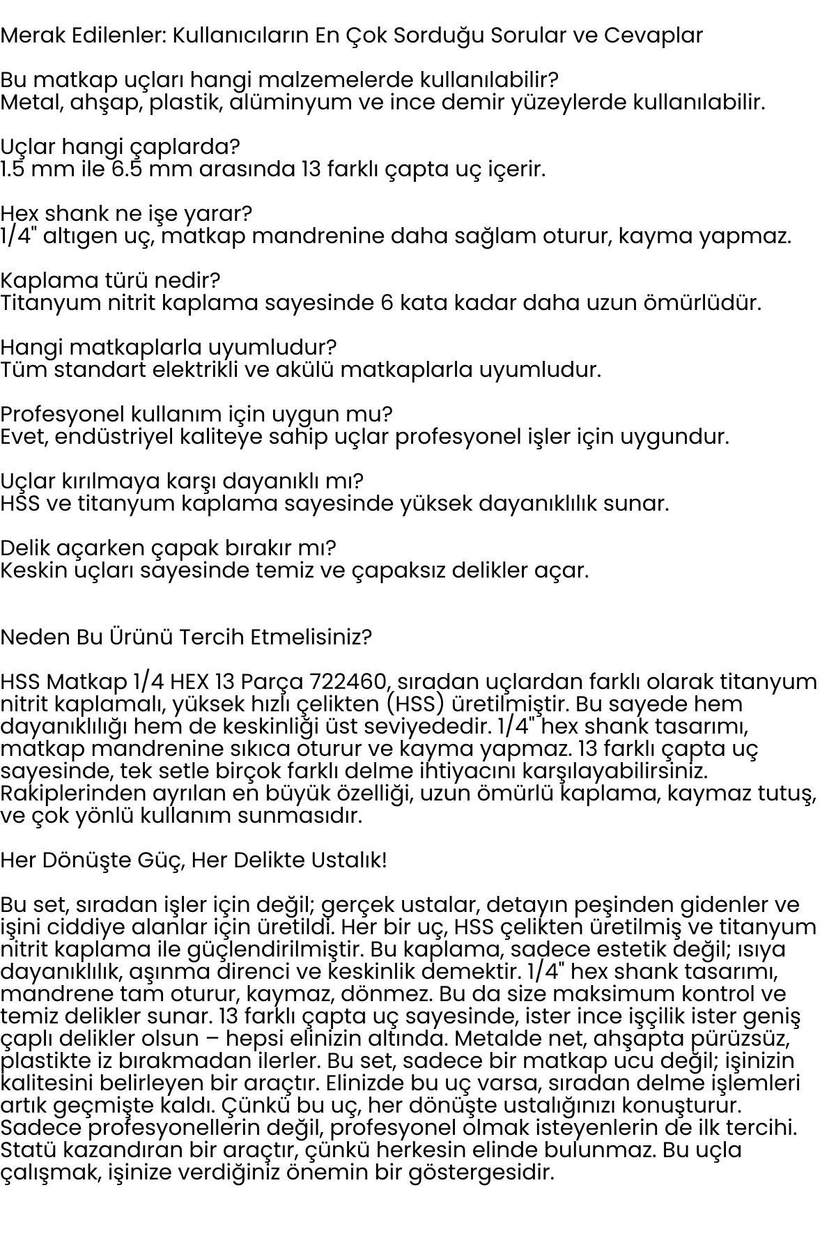 HSS Matkap Ucu 1/4 HEX  13 Parça HSS Tungsten Karbür Matkap Uç 1.5-6.5mm Titanyum 722460
