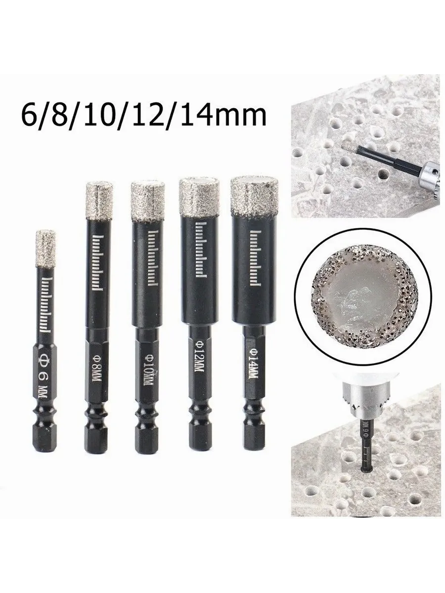 Mermer Delme Elmas Matkap Ucu - 5'li Porselen Karo Seramik Taş, Cam, Granit için Elmas Matkap Uçları 722461