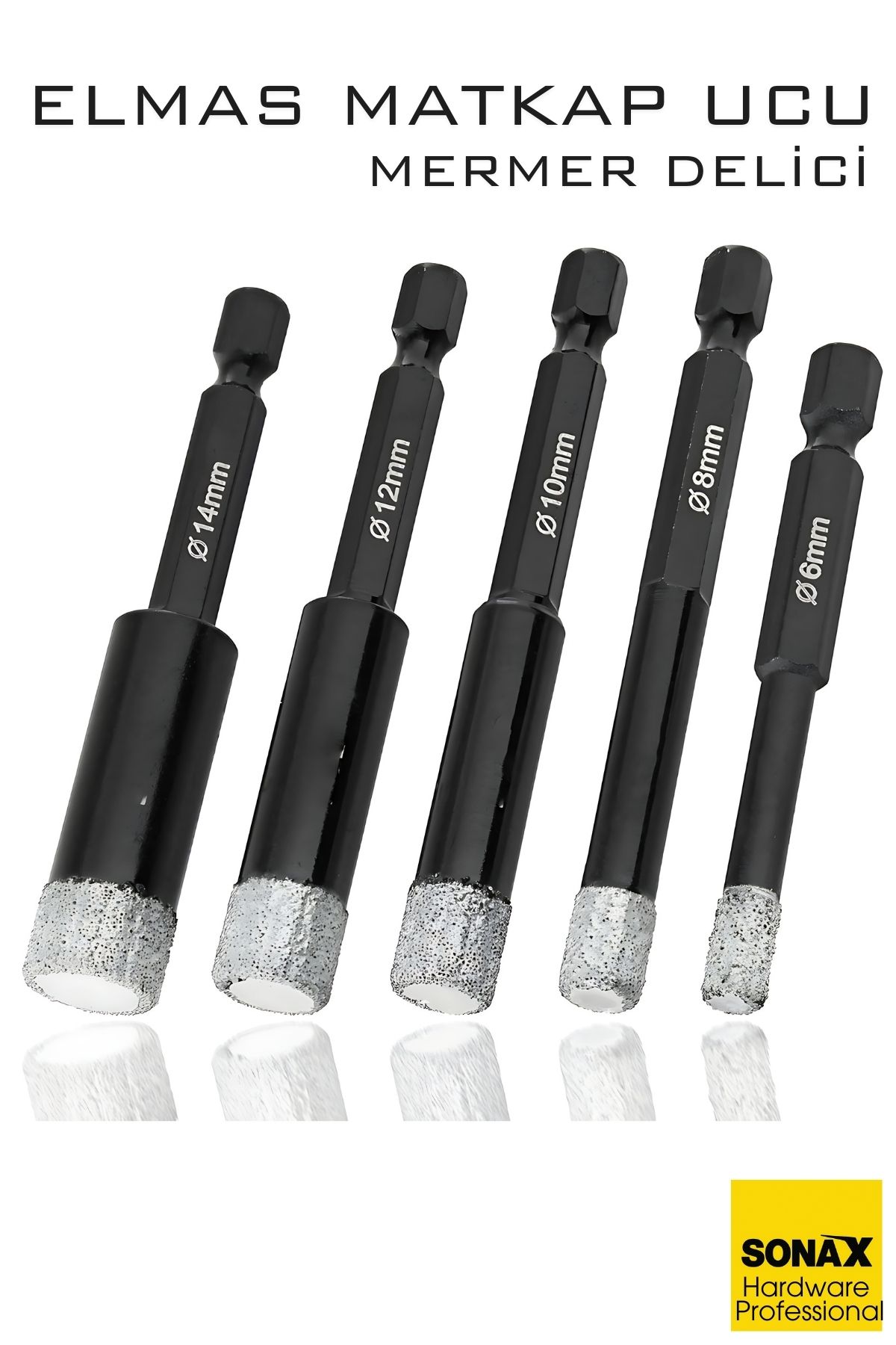 Mermer Delme Elmas Matkap Ucu - 5'li Porselen Karo Seramik Taş, Cam, Granit için Elmas Matkap Uçları 722461
