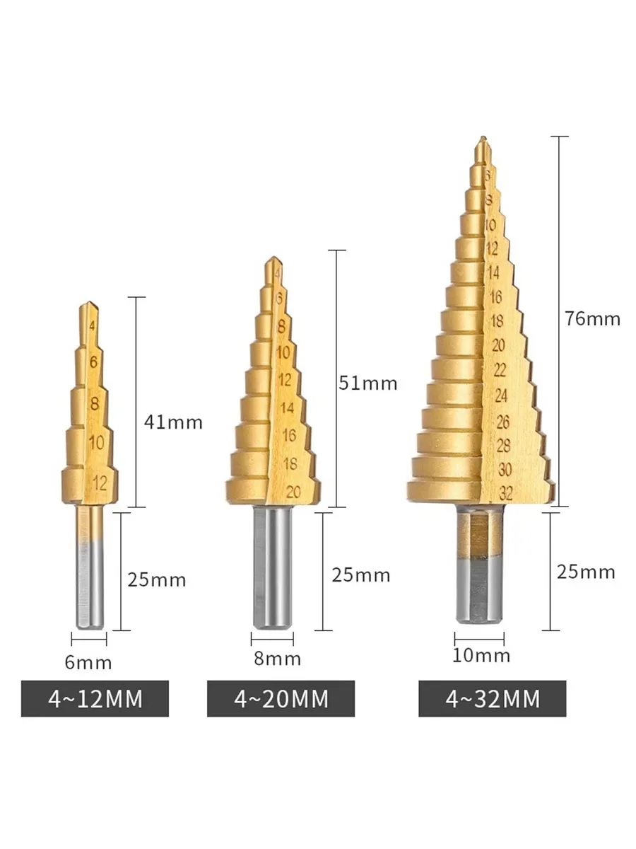 6'lı Titanyum Kaplama Kademeli Panç Matkap Ucu Seti – Metal, Ahşap ve Plastik için 722467
