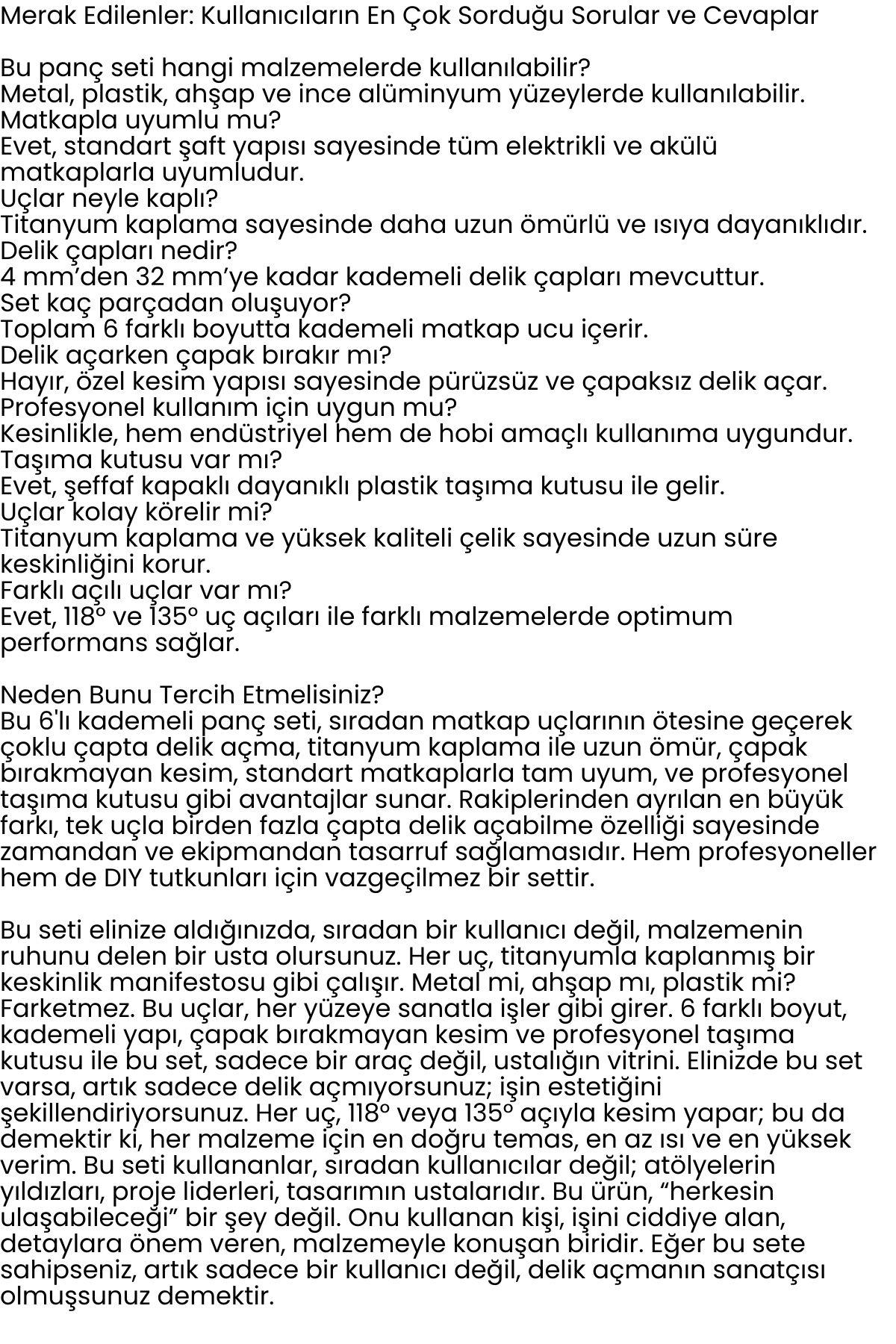 6'lı Titanyum Kaplama Kademeli Panç Matkap Ucu Seti – Metal, Ahşap ve Plastik için 722467