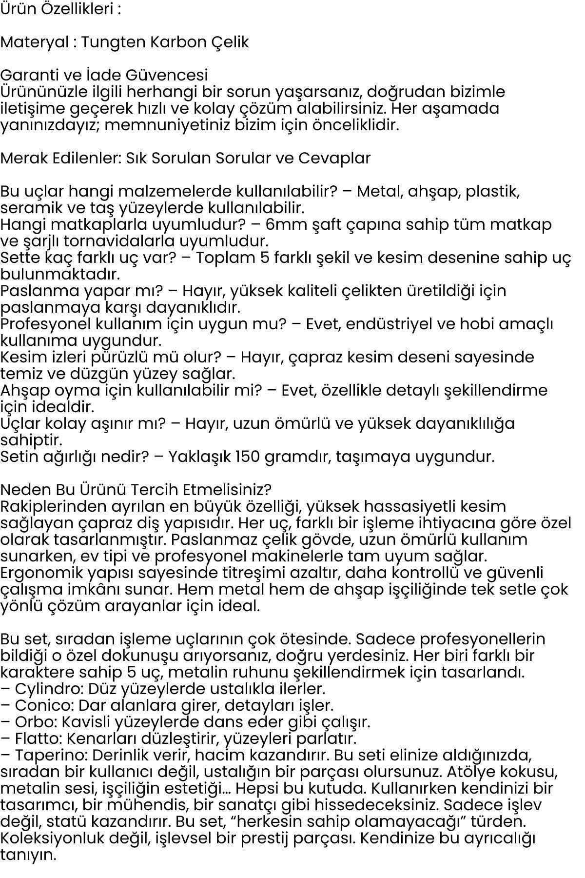 Freze Ucu Taşlama Seti Profesyonel Çelik Rotary Burr Seti  5'li Metal İşleme Uçları 722468