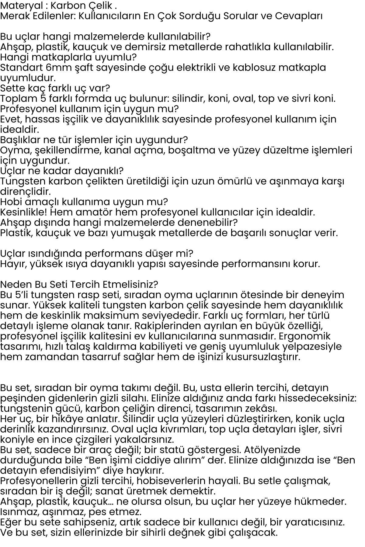 Ahşap Oyma Törpü Seti –5'li Matkap Ucuna Şekillendirme Takımı 722470