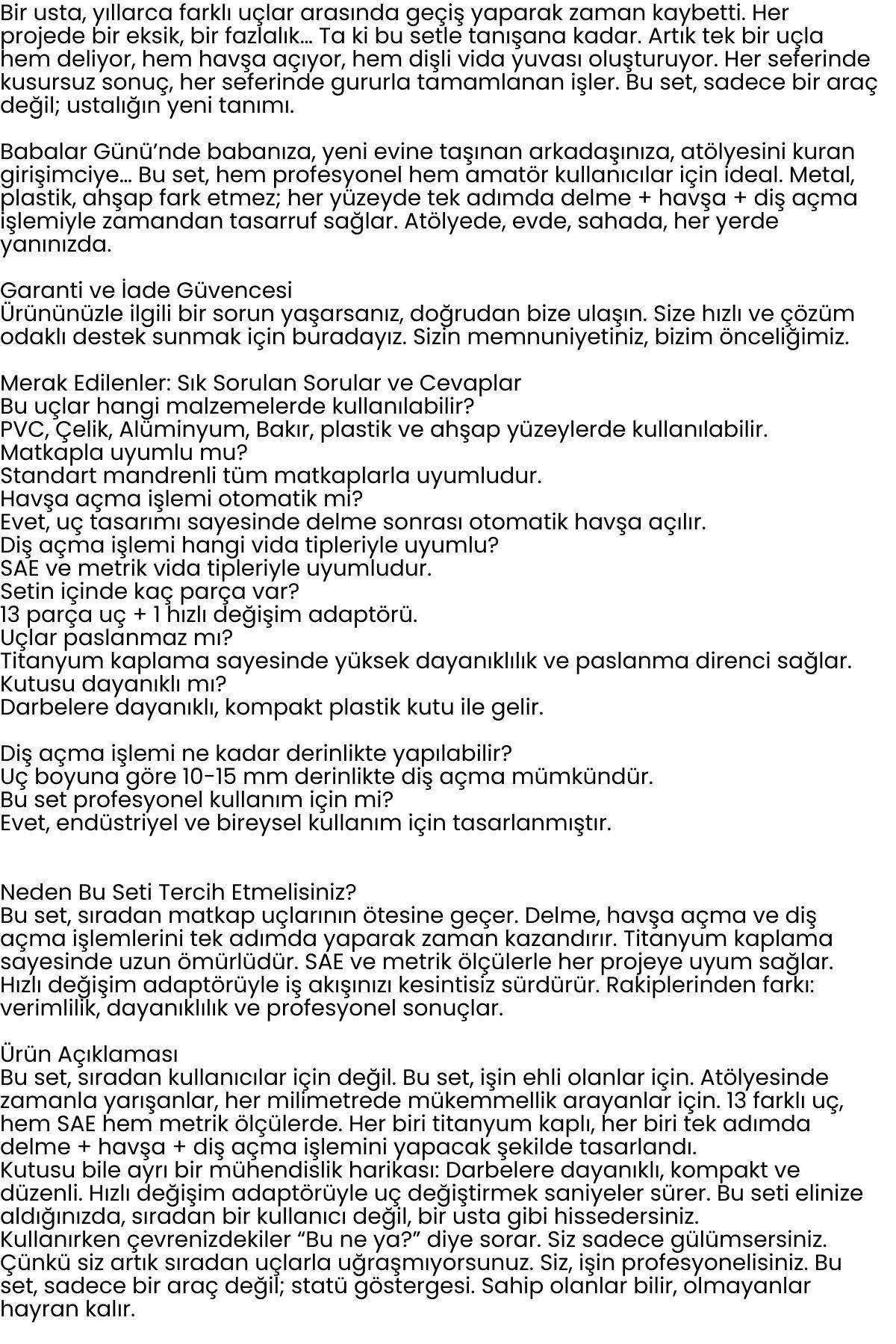 Mucize HSS 13'lü Kombinasyon Matkap Ucu Seti – Delme, Havşa, Diş Açma Tek Adımda 722474