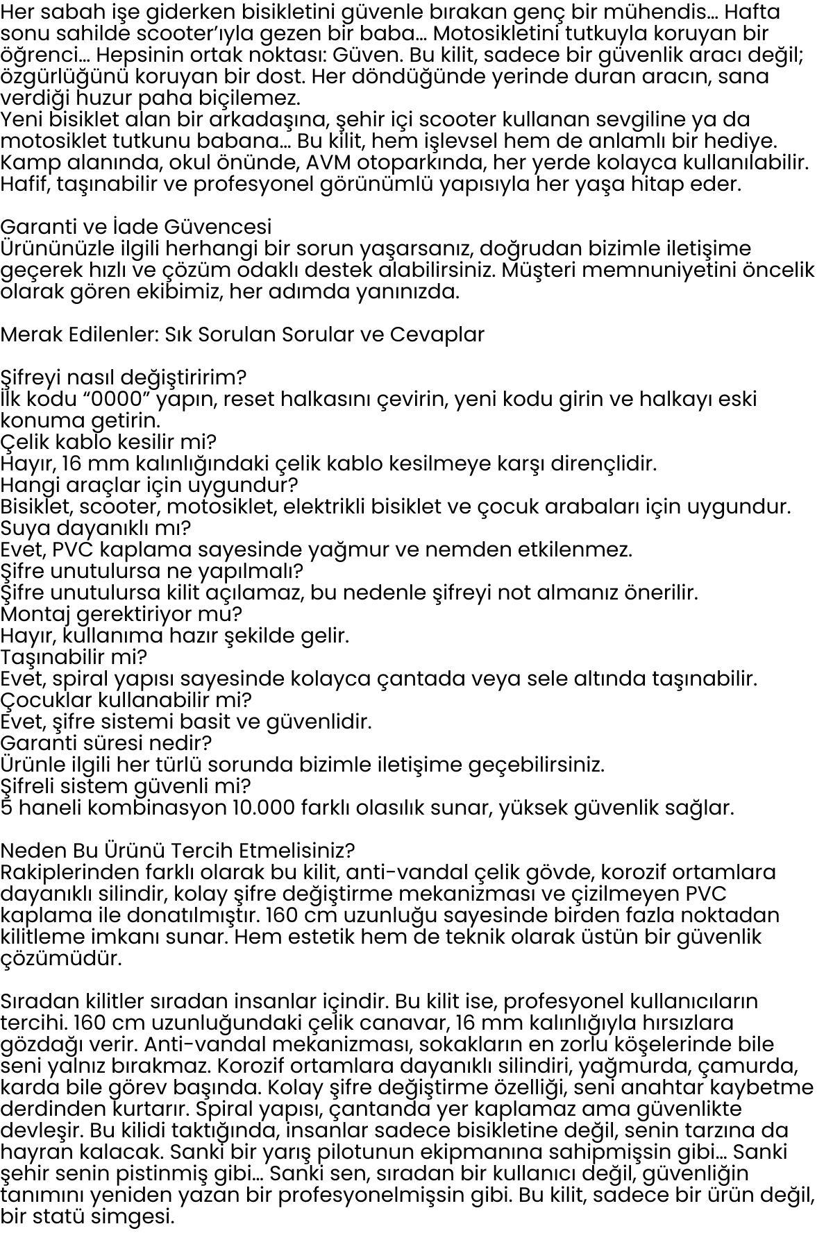  Şifreli Bisiklet Kilidi 16 mm Kalınlık 160 cm Scooter Motosiklet Kilidi - Çelik Kablo 722480