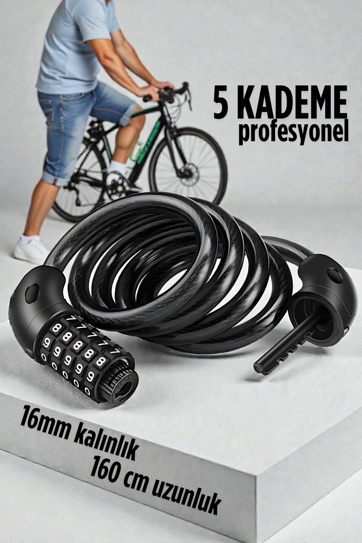  Şifreli Bisiklet Kilidi 16 mm Kalınlık 160 cm Scooter Motosiklet Kilidi - Çelik Kablo 722480
