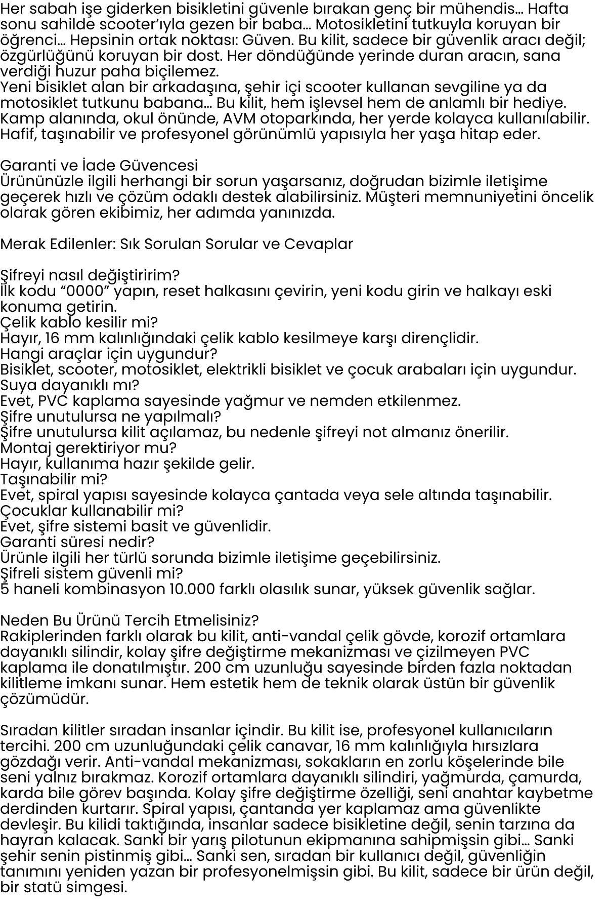  Şifreli Bisiklet Kilidi 16 mm Kalınlık 200 cm Scooter Motosiklet Kilidi - Çelik Kablo 722481