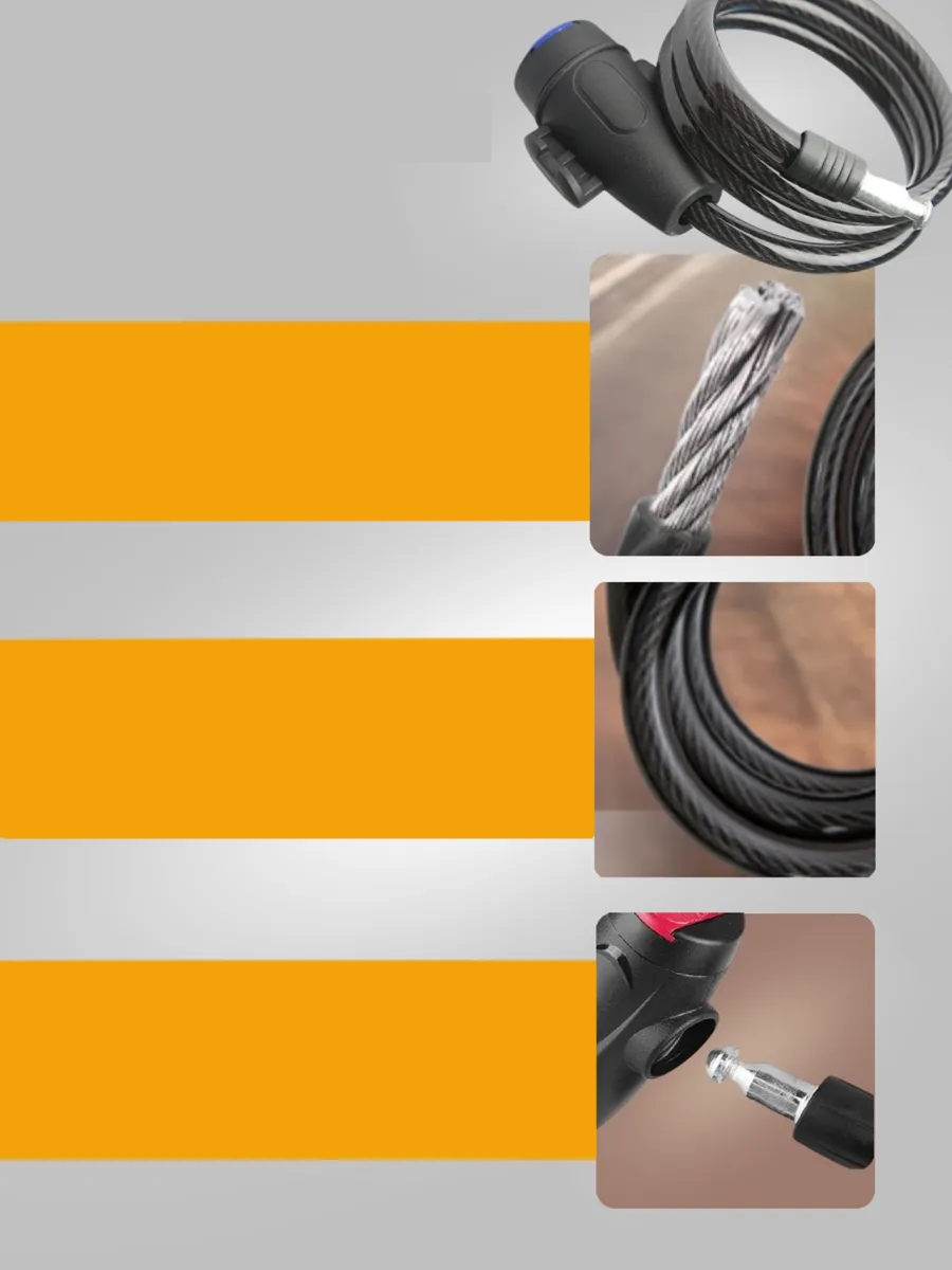 22mm Çelik Halatlı Bisiklet Kilidi - 200cm Anahtarlı Scoooter Motosiklet Kilidi 722487