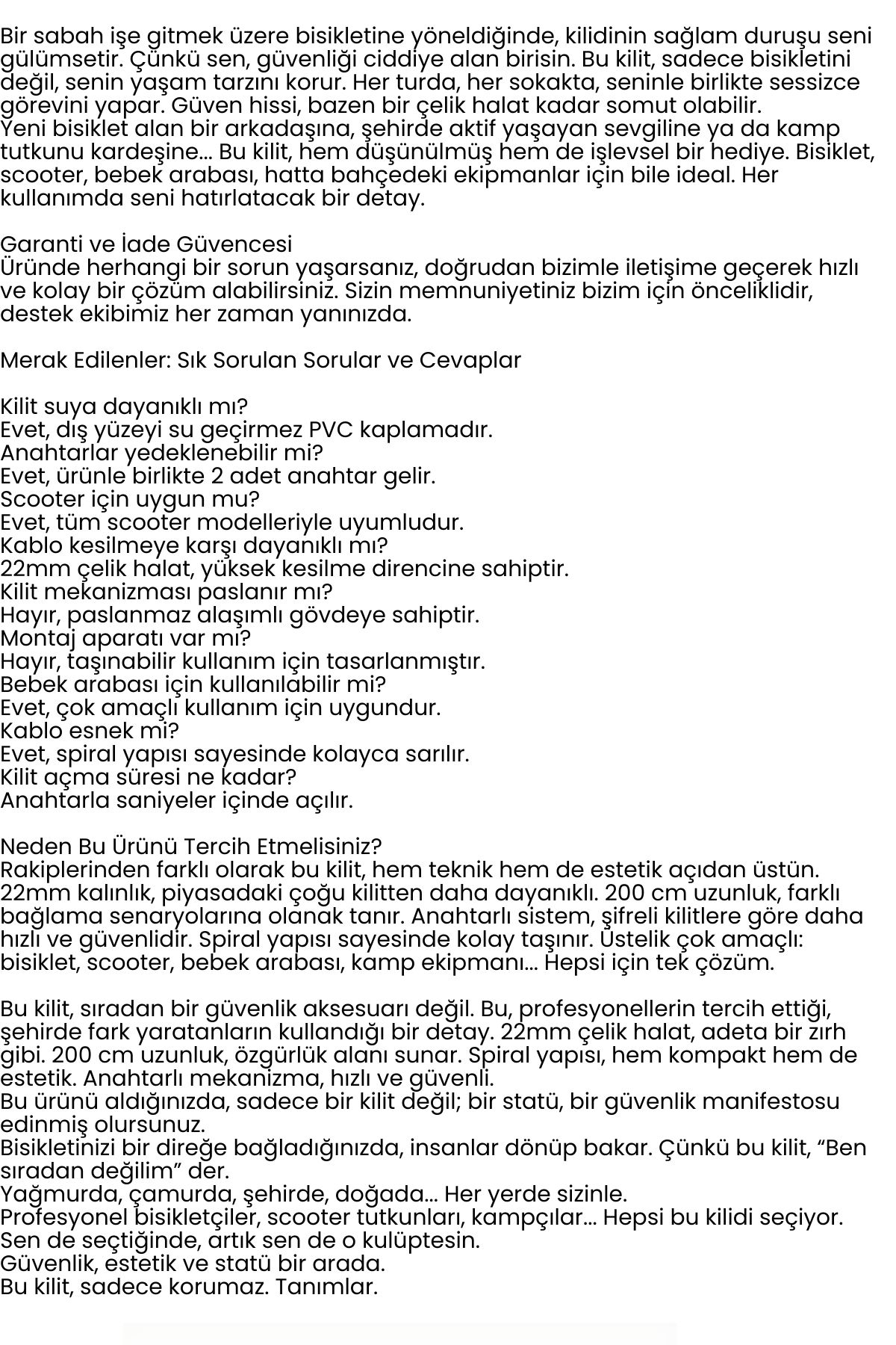 22mm Çelik Halatlı Bisiklet Kilidi - 200cm Anahtarlı Scoooter Motosiklet Kilidi 722487