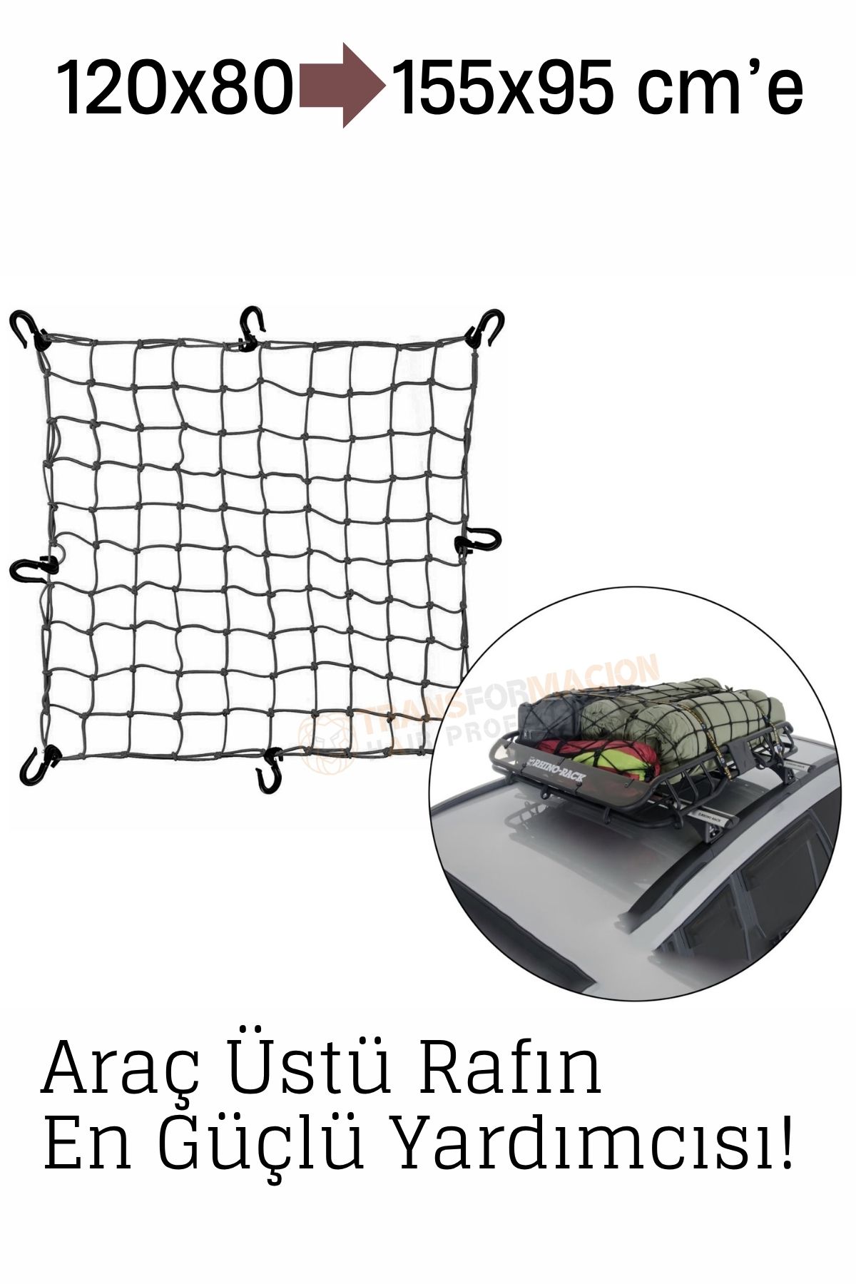 Elastik Bagaj Filesi 120x80 cm – 155x95 cm’e Kadar Genişler | Araç Üstü, Kamp ve Seyahat İçin 