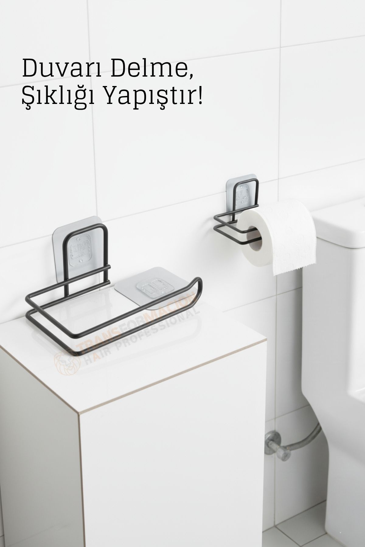 Yapışkanlı Tuvalet Kağıdı Tutucu – Siyah Metal 14 x 7,5 cm 