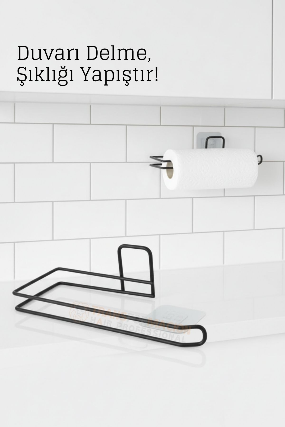 Yapışkanlı Kağıt Havluluk – Siyah Metal, 25 x 7 cm