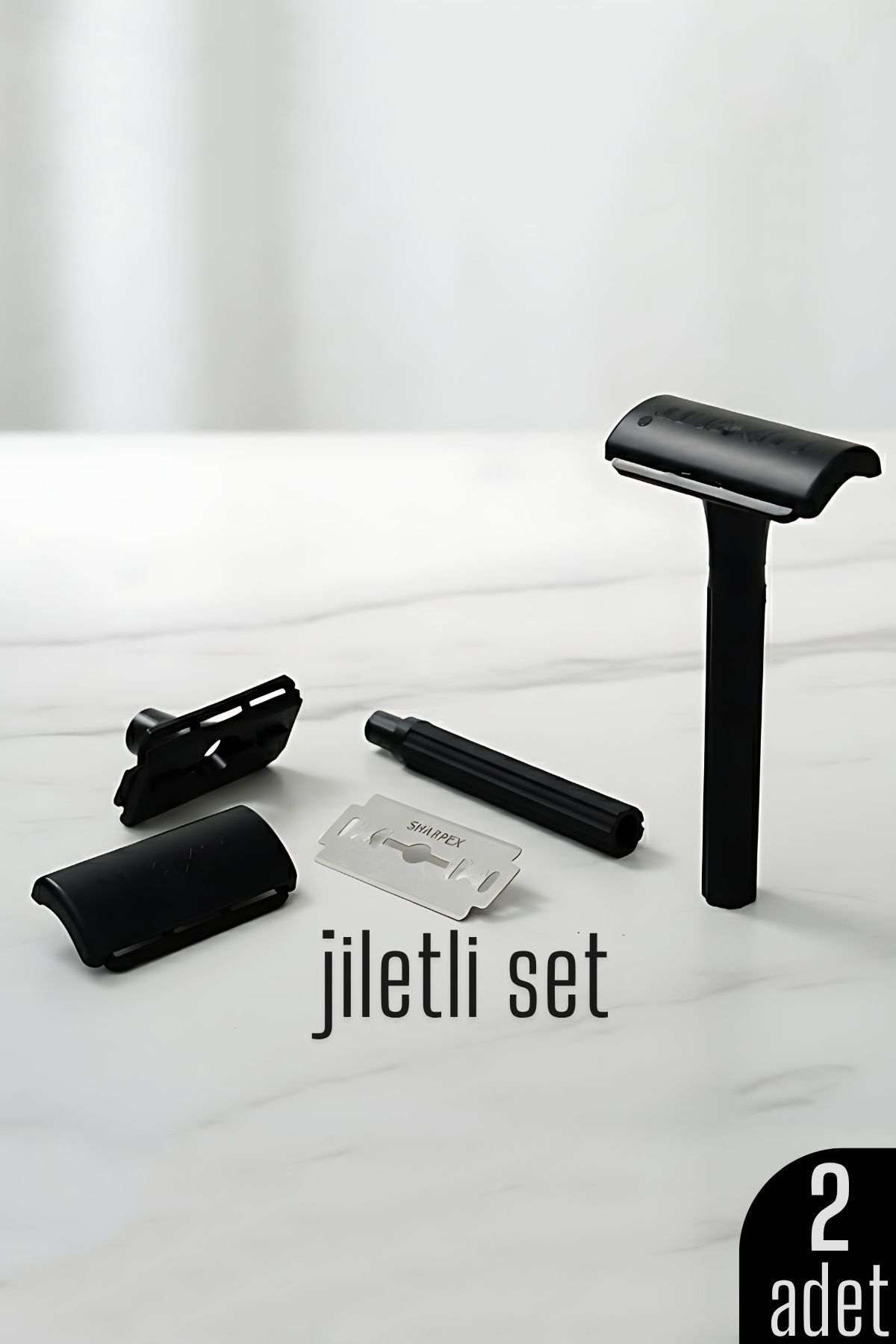 2'li Şık Siyah Plastik Tıraş Aleti – Manuel Tıraş Bıçağı  , Jiletli Ergonomik Saplı 