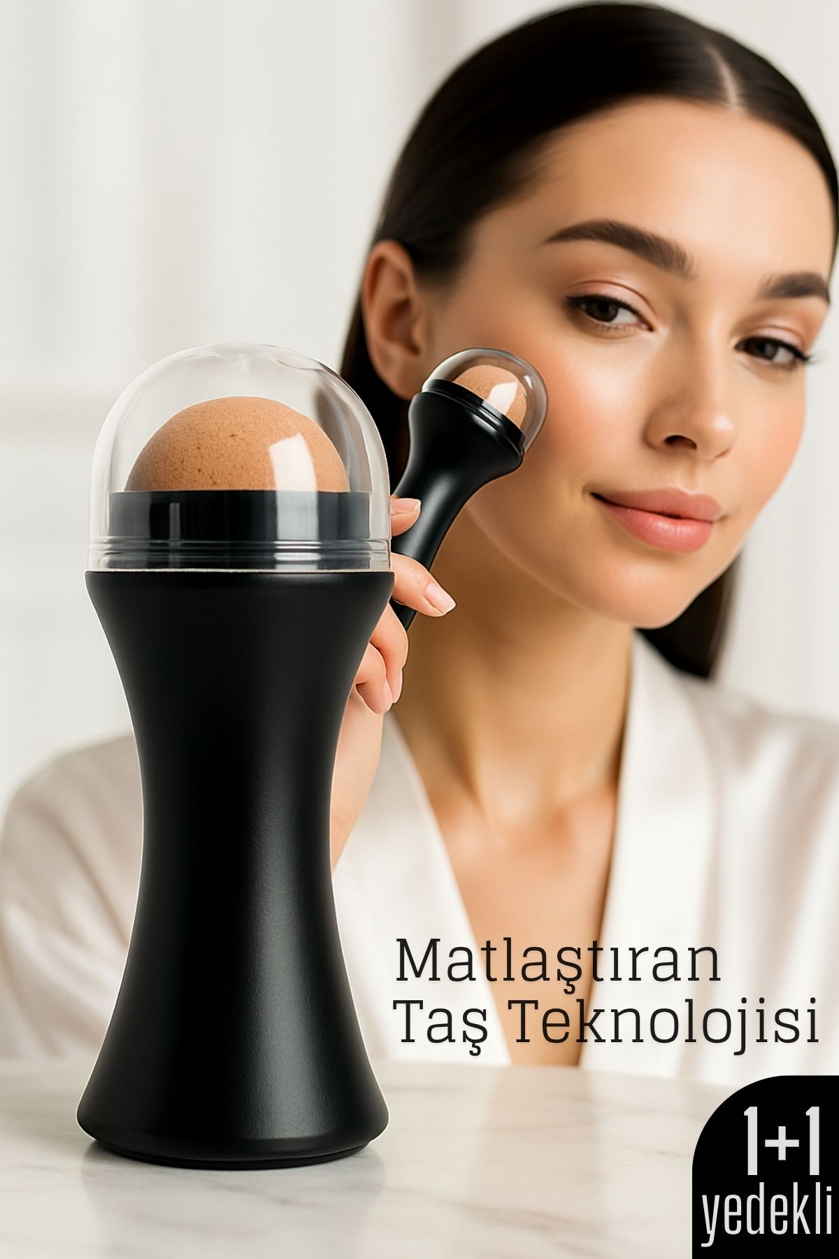 Volkanik Taşlı Yağ Emici Yüz Roller - + Yedek Taşlı Set – Ciltteki Yağı Anında Al, Mat Görünüm Kazan! 