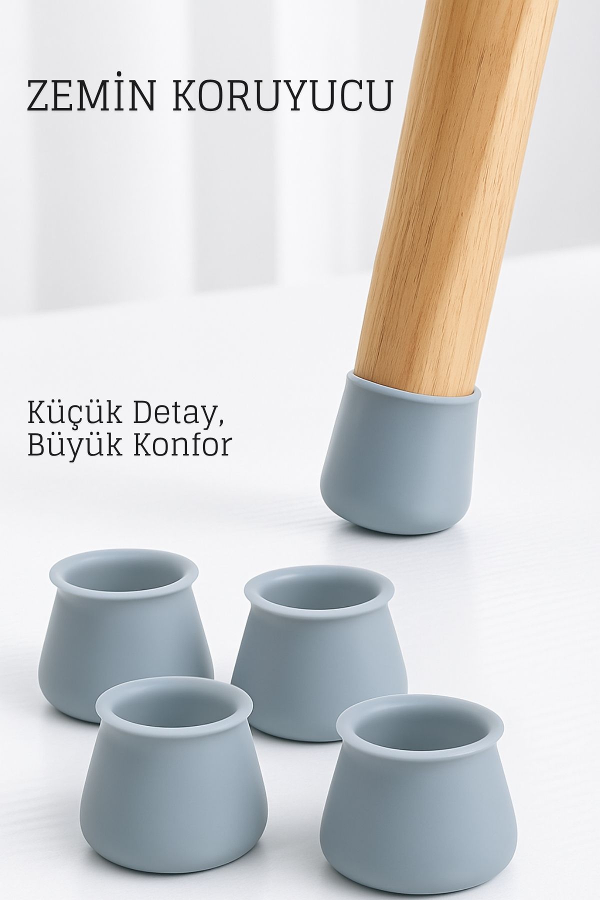 Silikonlu Sandalye Ayak Koruyucu – Sessiz ve Çiziksiz Kullanım, 4’lü Set GRİ 