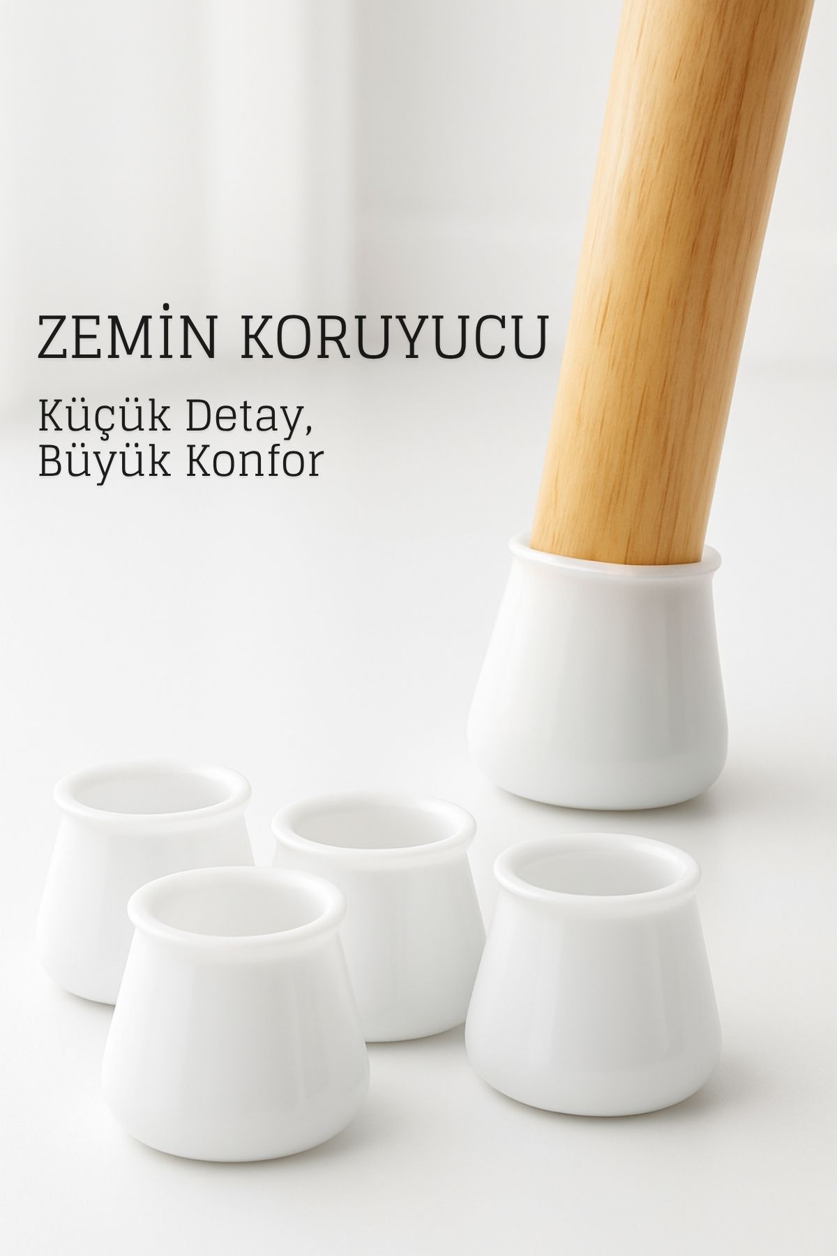 Silikonlu Sandalye Ayak Koruyucu – Sessiz ve Çiziksiz Kullanım, 4’lü Set BEYAZ 