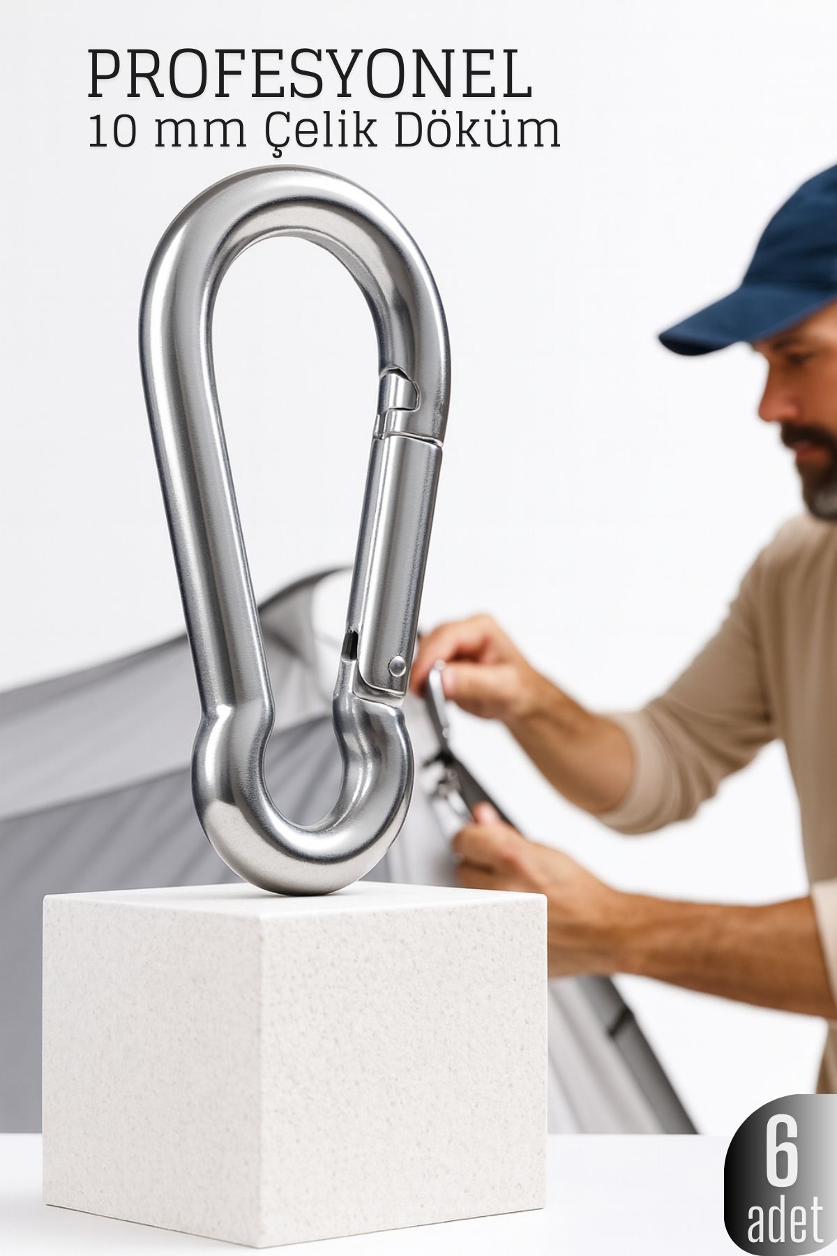 Çelik Yan Açılır 6 LI Karabina -10 mm Kamp, Tırmanış ve Günlük Kullanım İçin Güvenli Kilit  