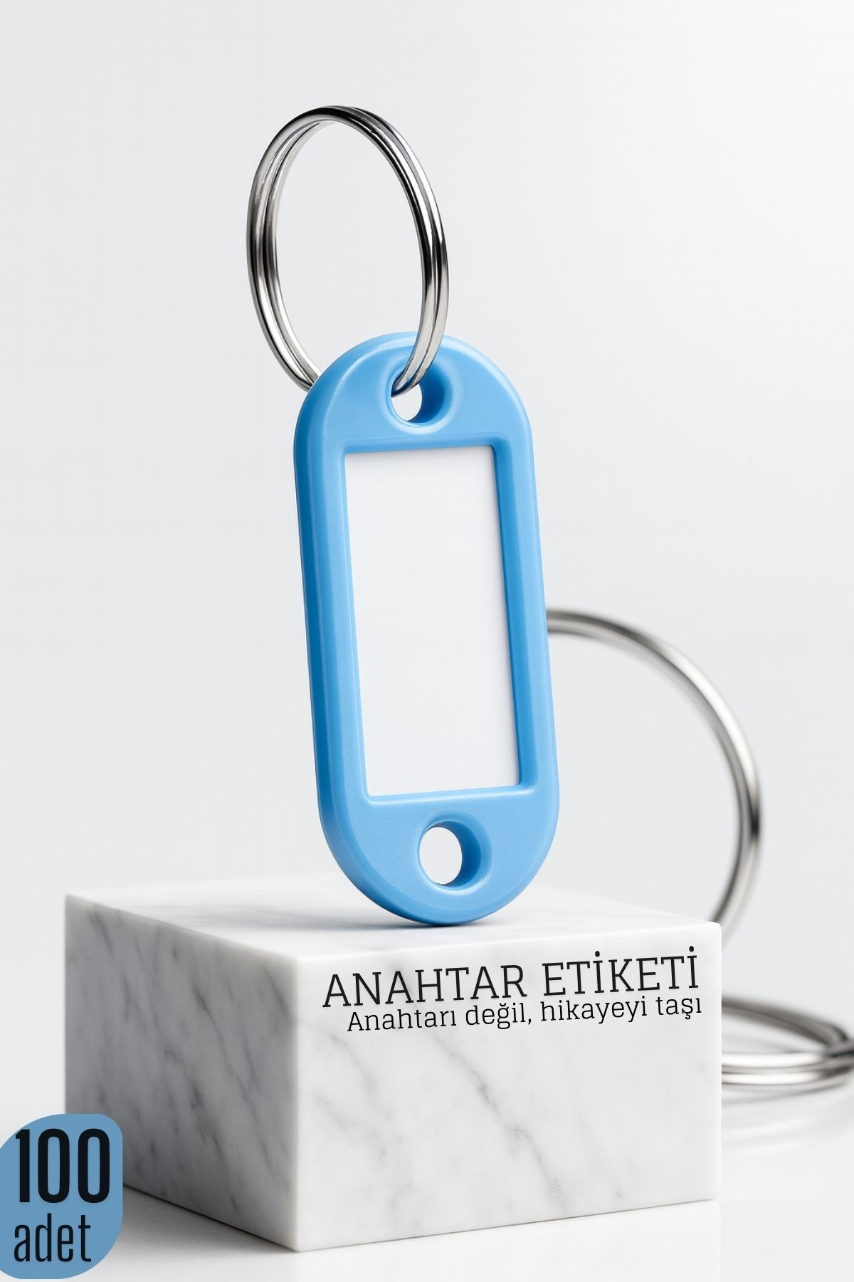 Etiketli 100'lü Anahtarlık Halkası – İsim Yazılabilir, Metal Halka ile Şık Tasarım 